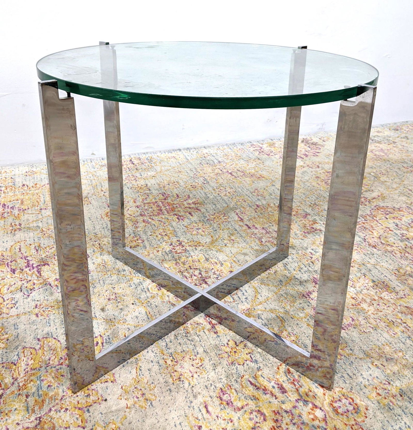 Chrome & Glass Modernist Side End Table. Base with bise (1 of 9)