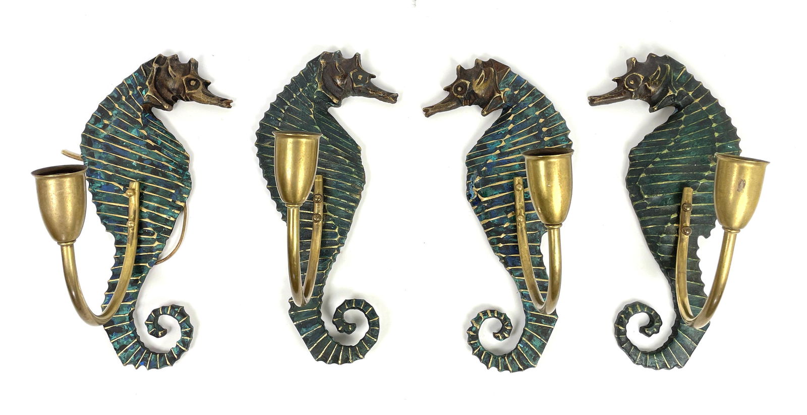 Set 4 Figural Seahorse Wall Sconces. Bronze Seahorses w (1 of 16)