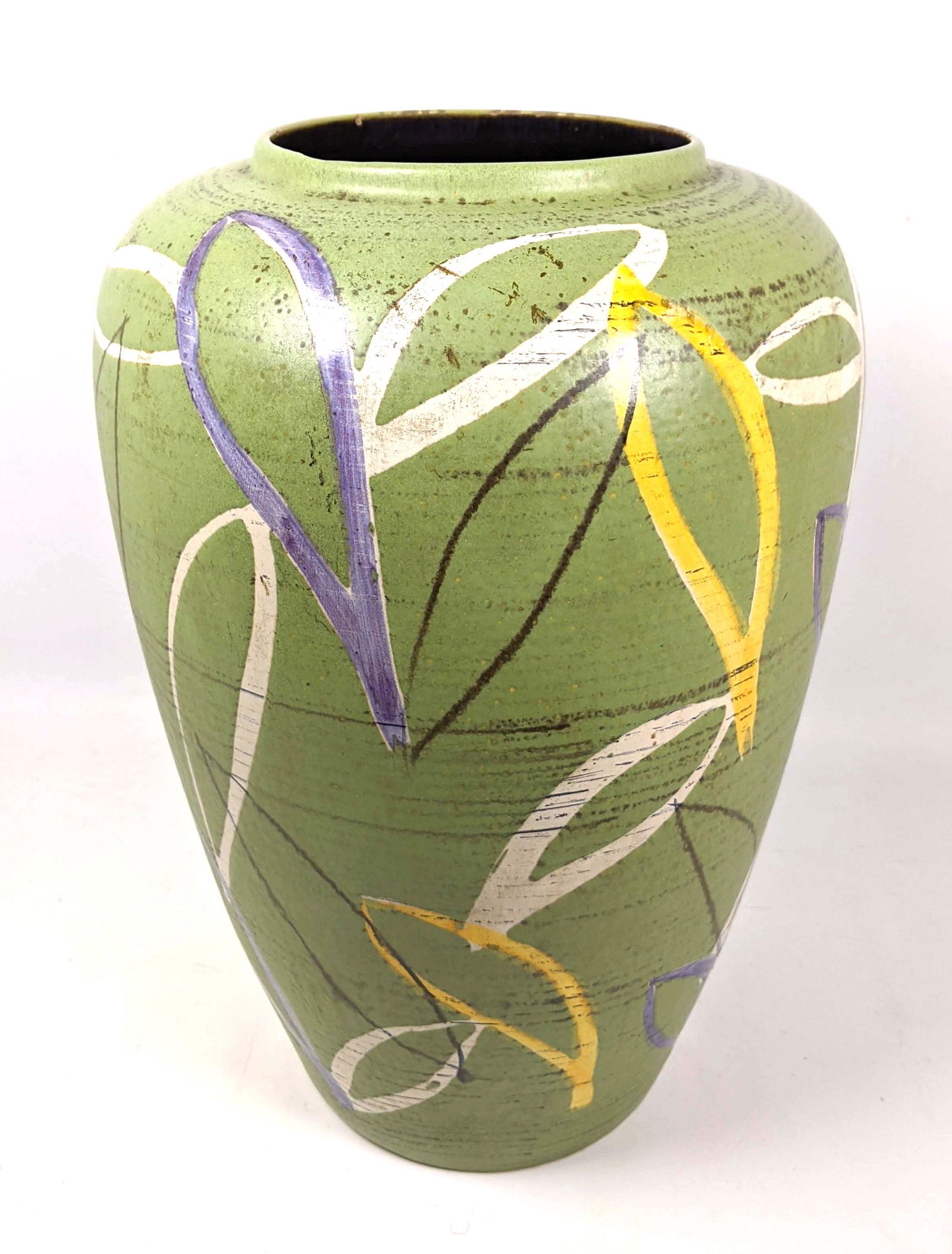 Large Pottery Vase Urn. Green with leaf design. Marked (1 of 10)