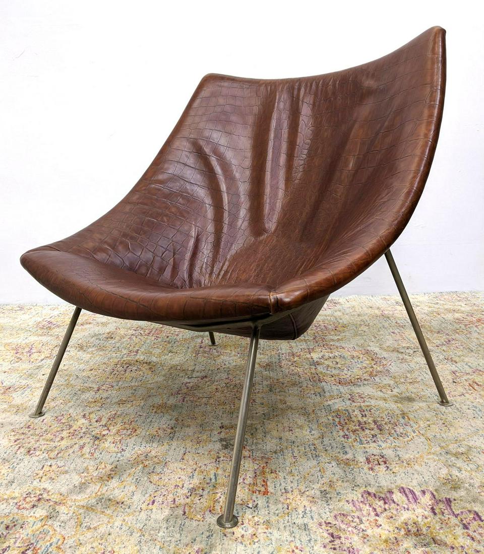 PIERRE PAULIN Oyster Lounge Chair. Faux Alligator Uphol: PIERRE PAULIN Oyster Lounge Chair. Faux Alligator Upholstery. -- Dimensions: H: 34 inches: W: 34 inches: D: 28 inches ---