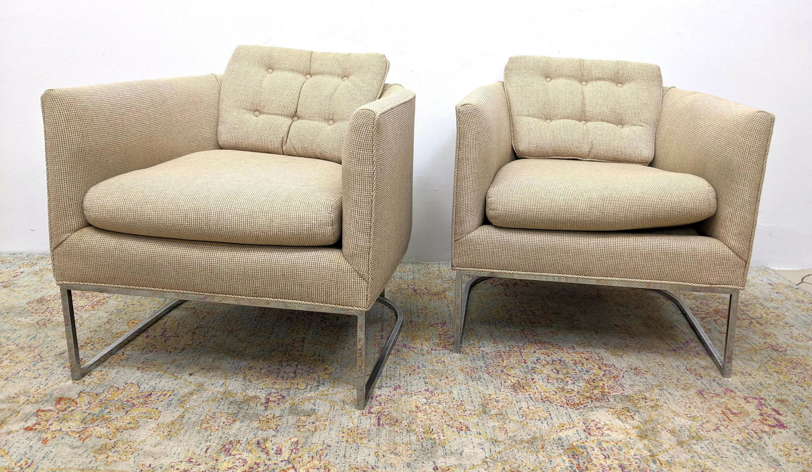 Pr THAYER COGGIN Lounge Chairs. Barrel Back Cube Form w (1 of 11)