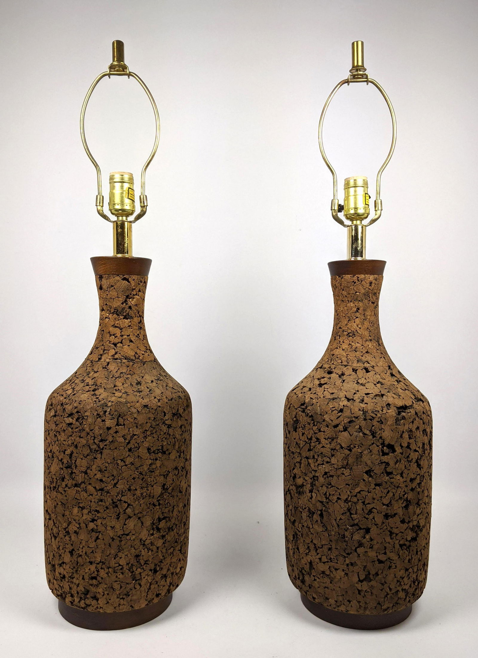 Pair Cork Table Lamps.  Wood accents. Mid Century Moder (1 of 13)