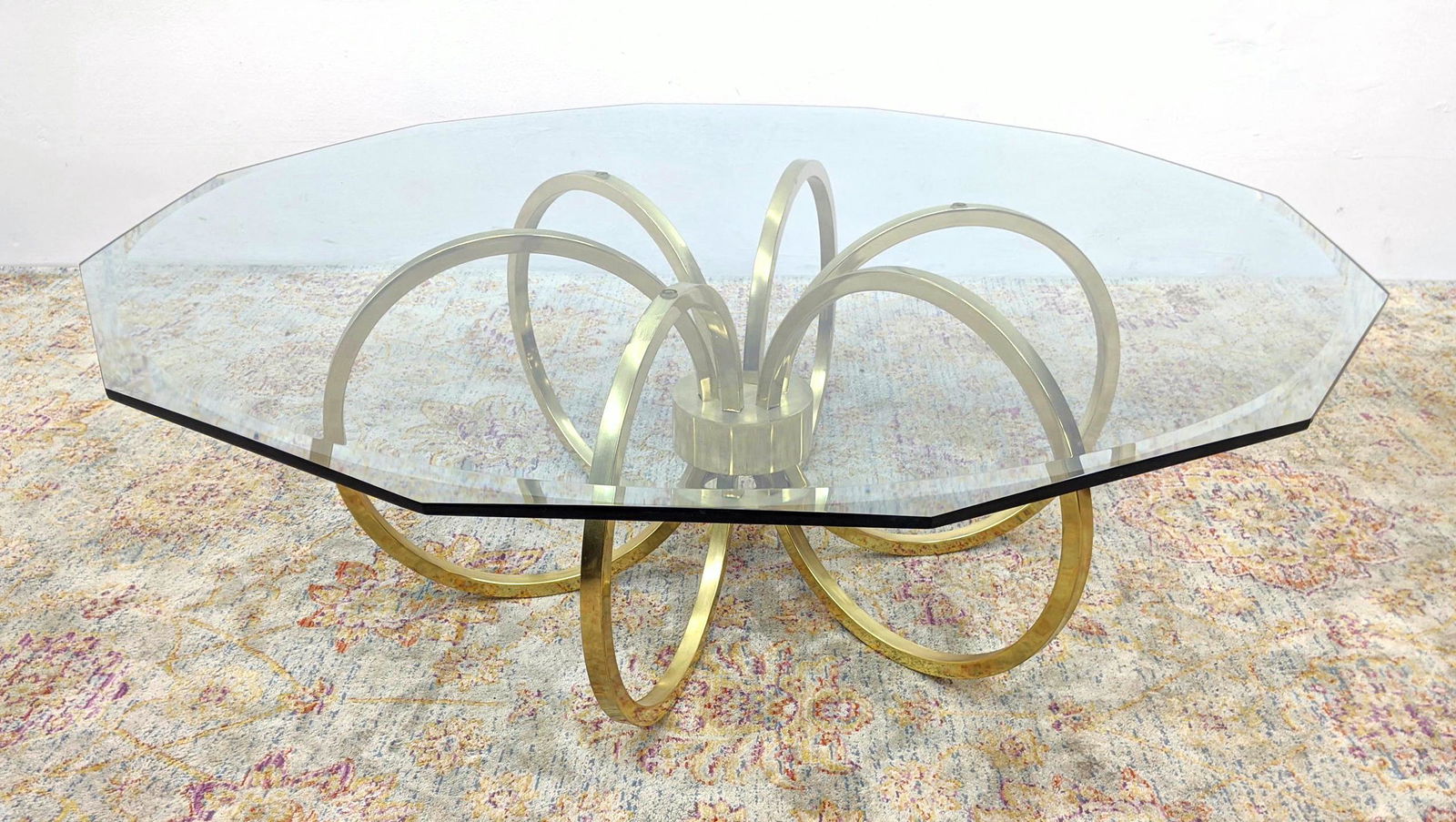 80s Modern Gold Tone and Glass Coffee Cocktail Table. C (1 of 10)