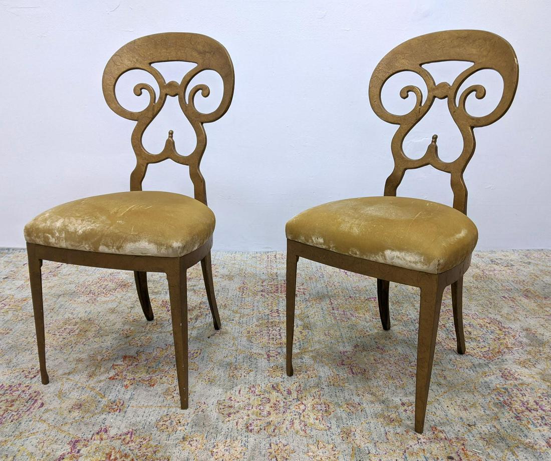 Pr Gold Painted Metal Designer Side Chairs. Decorative (1 of 12)