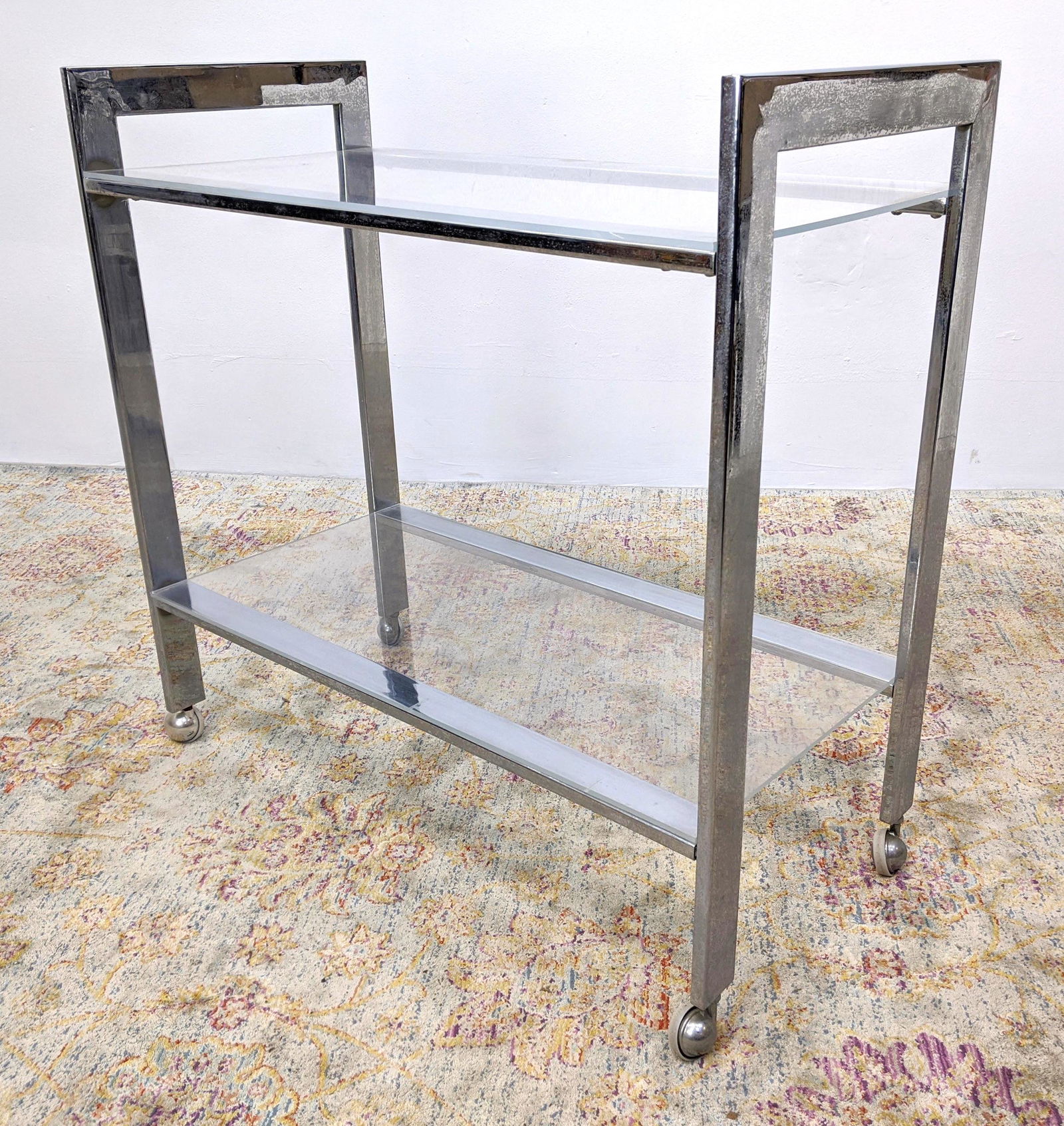 Chrome Glass Two Tier Rolling Serving Cart (1 of 9)