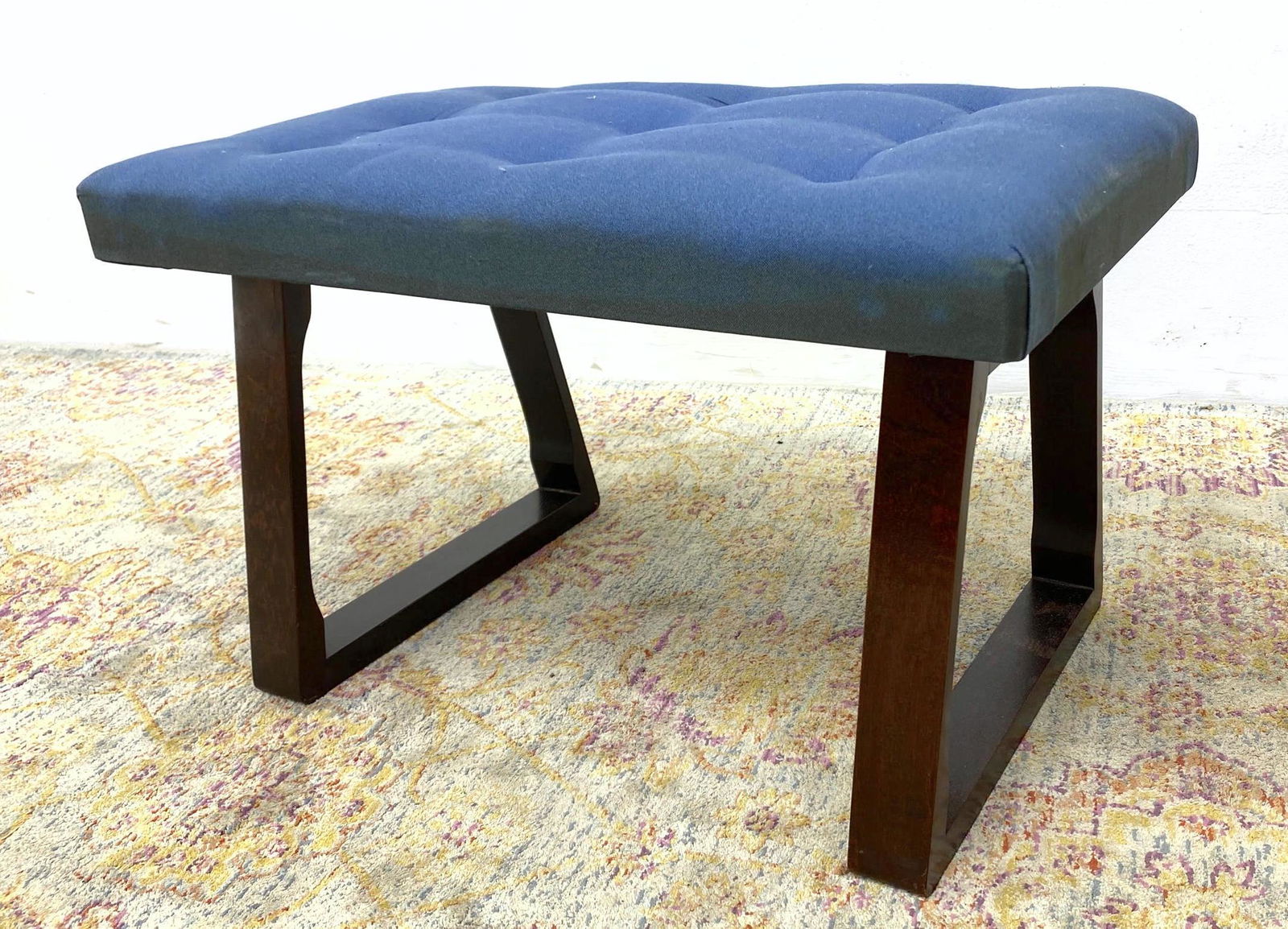 Mid Century Modern Angled Wood Base Stool Ottoman. (1 of 6)