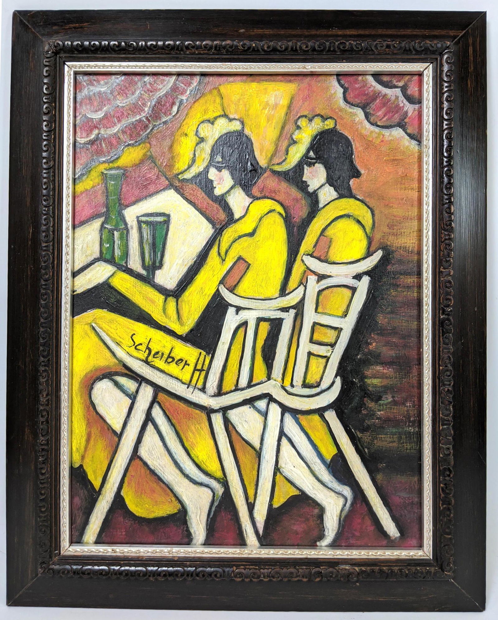 HUGO SCHEIBER painting of two fashionable ladies at bar (1 of 7)