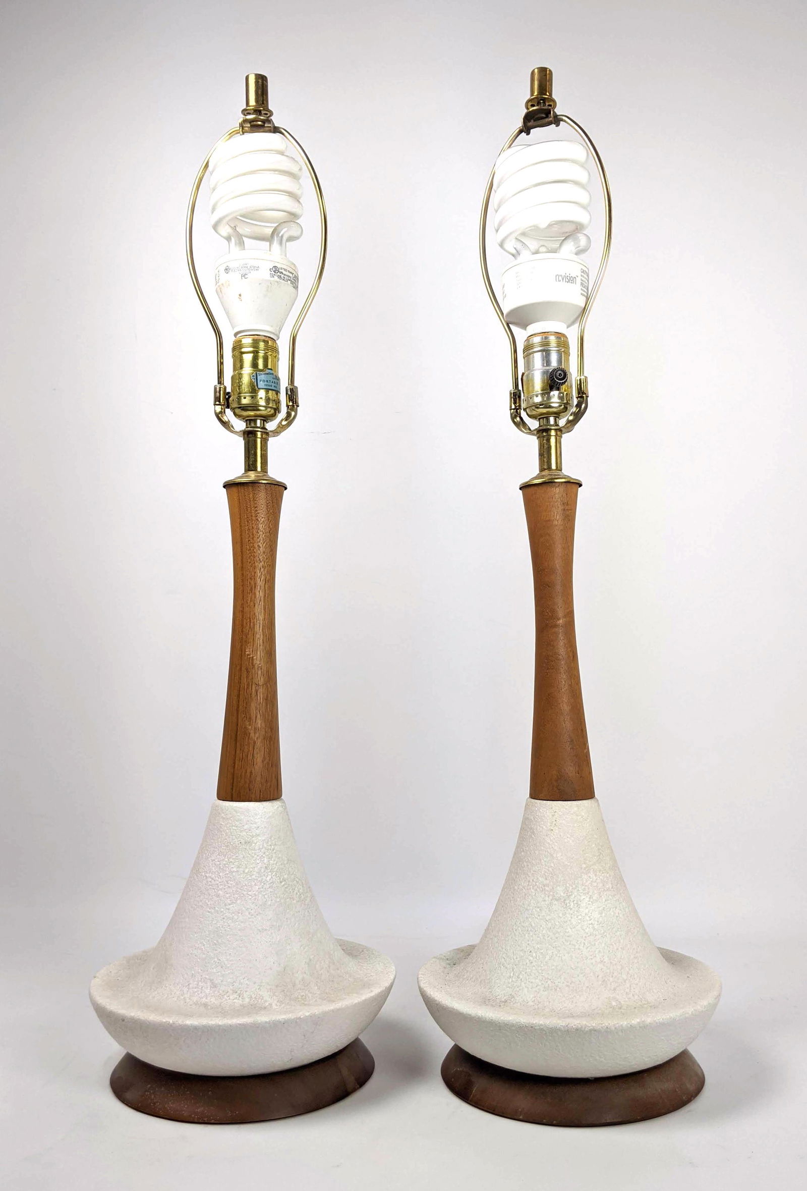 Pair Pottery and Walnut Table Lamps. Mid Century Modern (1 of 14)