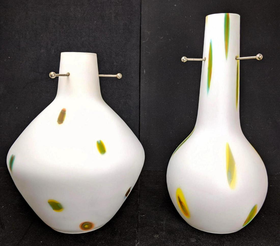 2pc Art Glass Pendant Light Shades. Milk Glass with Col (1 of 14)