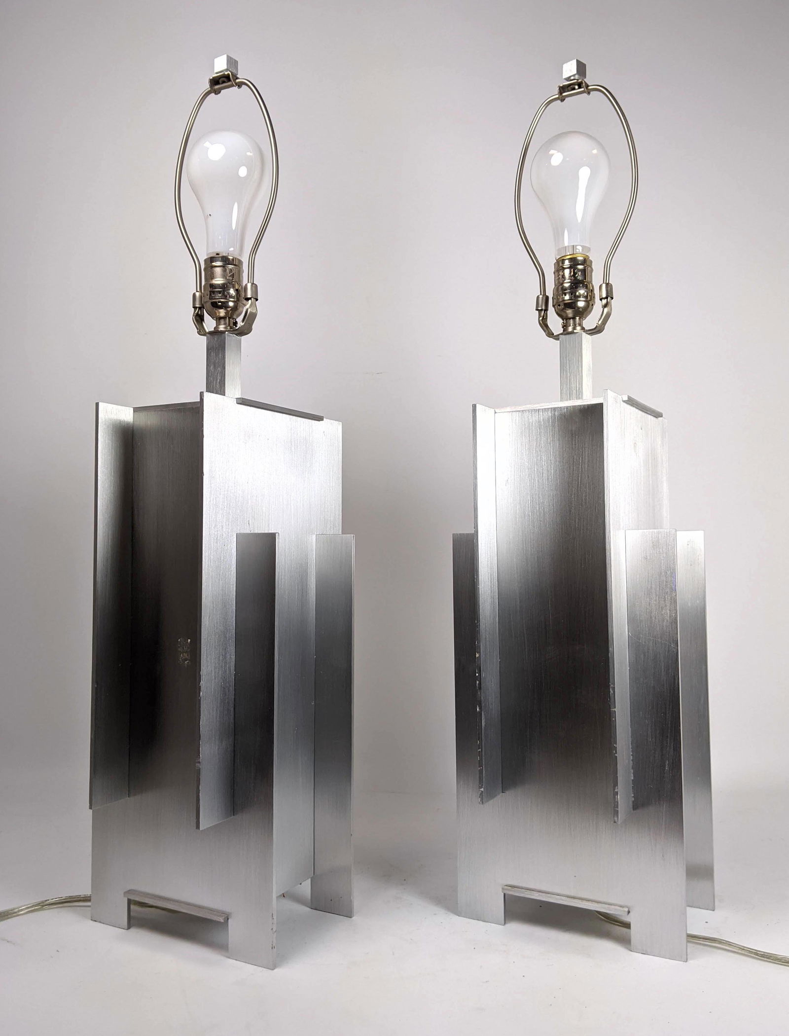 Pair Industrial Brushed Aluminum Table Lamps. (1 of 14)