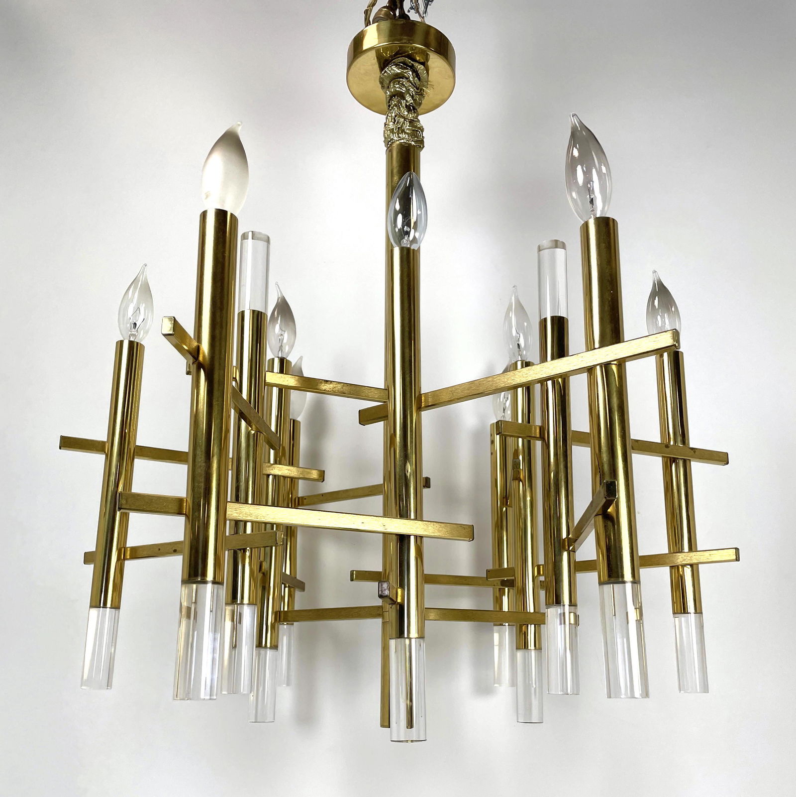 Gaetano Sciolari Chandelier Hanging Lamp.  Brass and Lu (1 of 17)