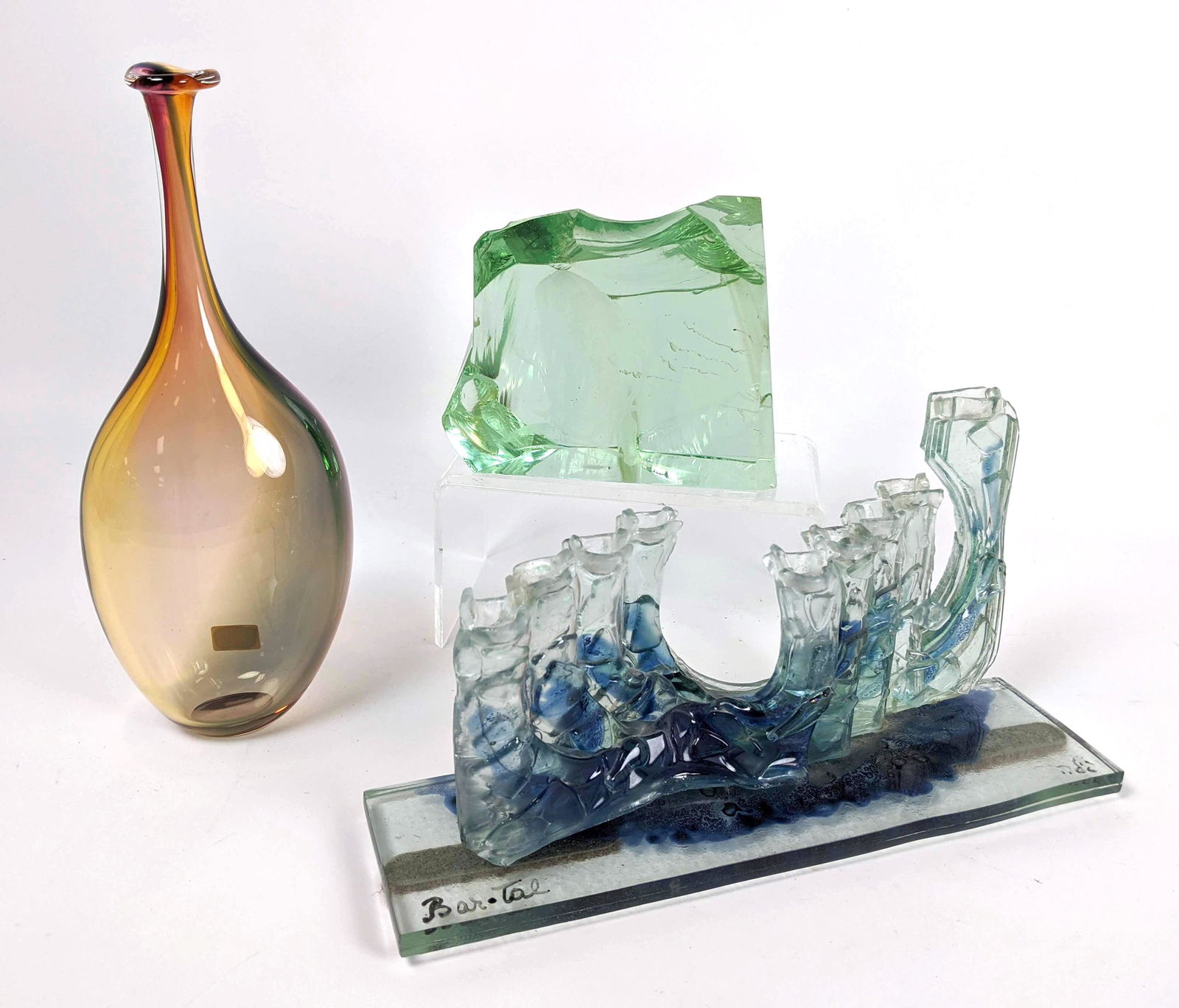 3pc Modernist Lot. 1). BAR.TAL Art Glass Menorah with w (1 of 20)