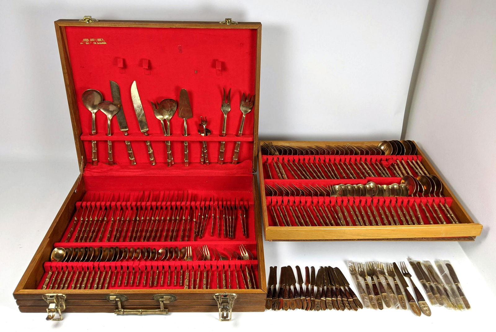 Boxed Set Gilt Bamboo Flatware. Plus Thailand Brass & W (1 of 20)