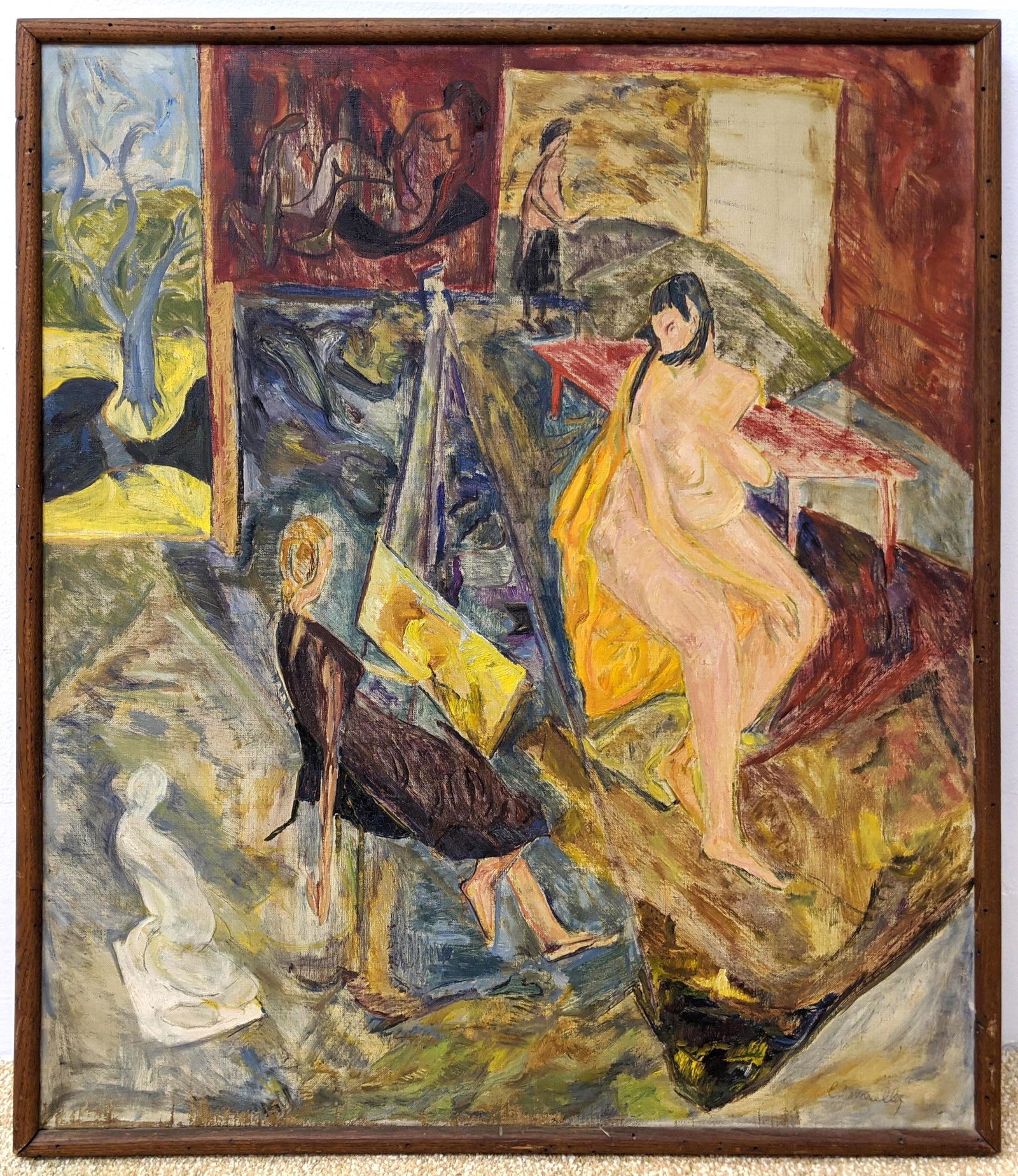 E CONNELLY Modernist Painting of Women In Interior Scen (1 of 10)