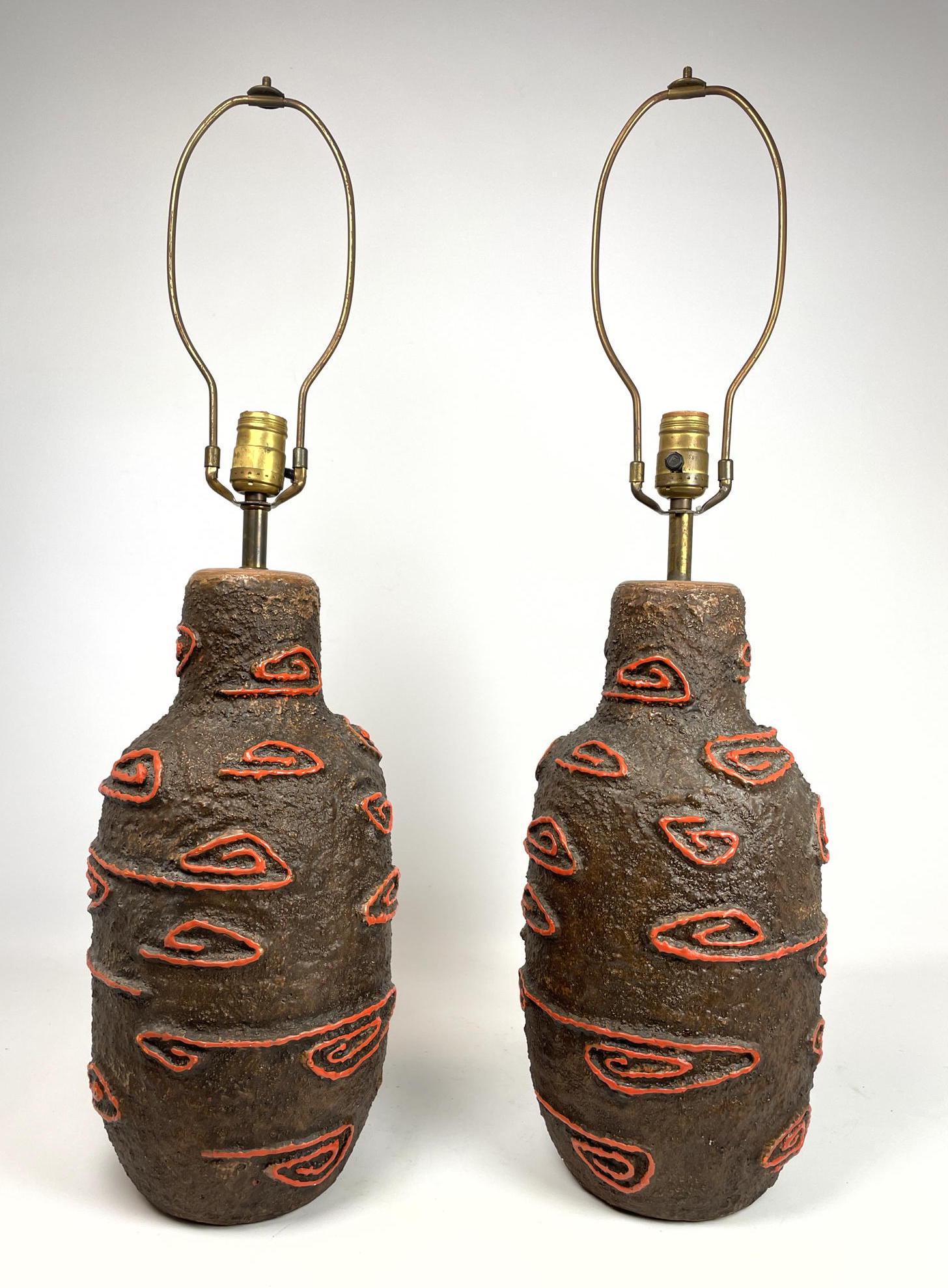 Pr Brown Ceramic Table Lamp Attr. to Design Technics (1 of 10)