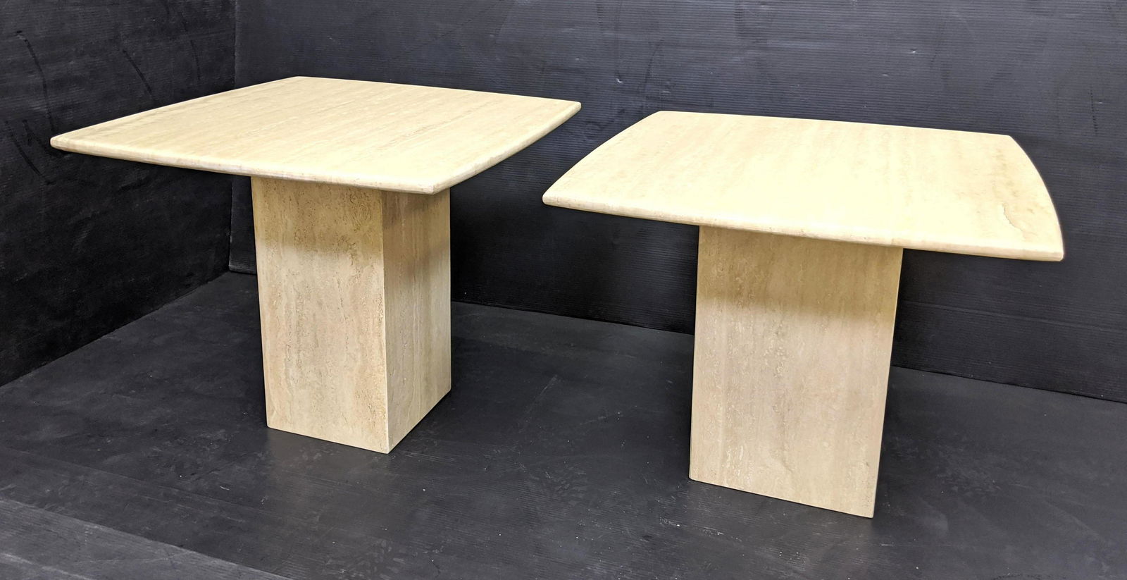 Pair Italian Travertine Side Tables. Bases are differen (1 of 14)