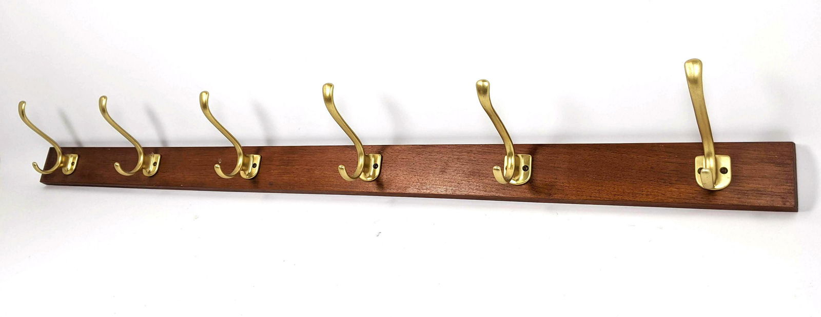 Modernist Wood Wall Mounted Coat Hat Rack. Six Gold Ton (1 of 10)