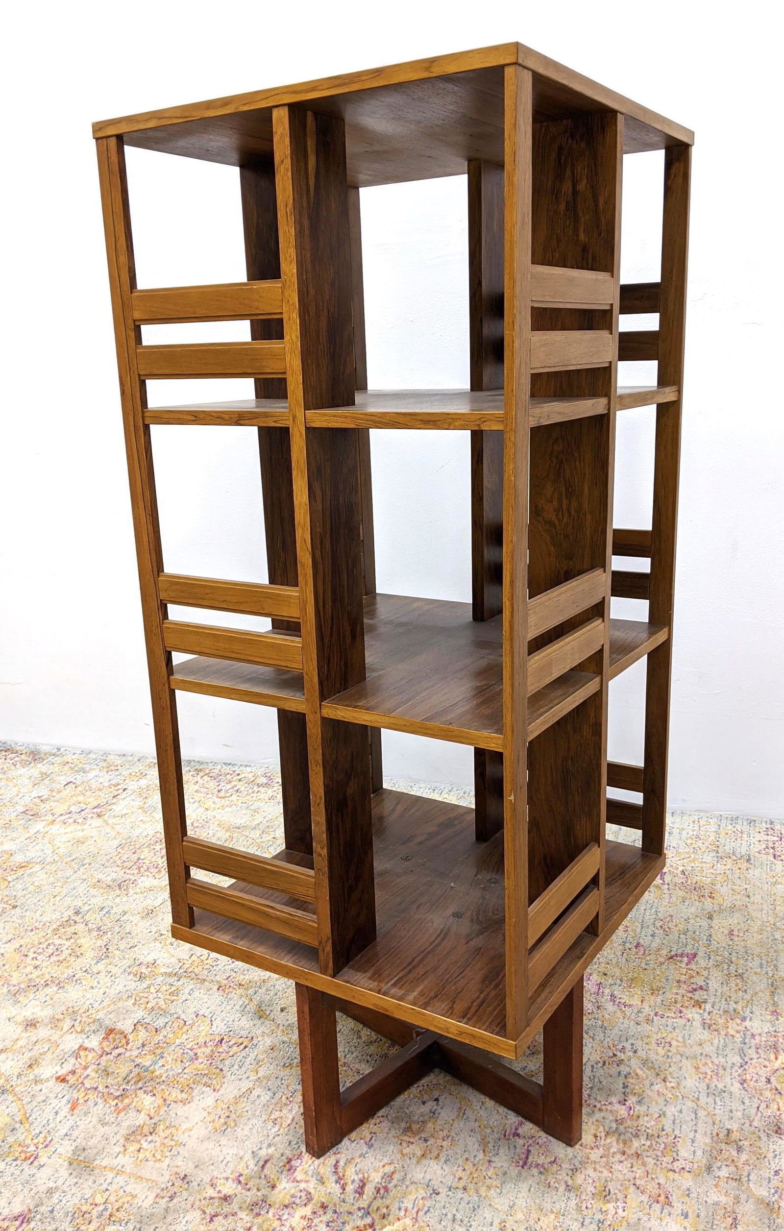 Rosewood veneer 4-sided library book shelves. On wood " (1 of 13)