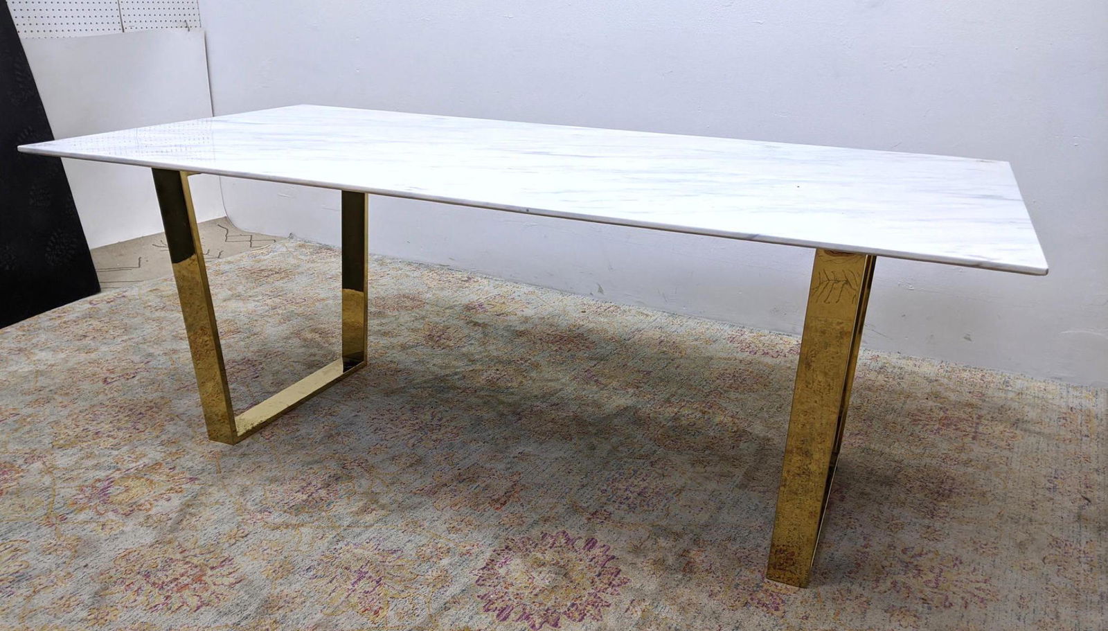 Large Marble Top Brass Base Dining Table. (1 of 11)
