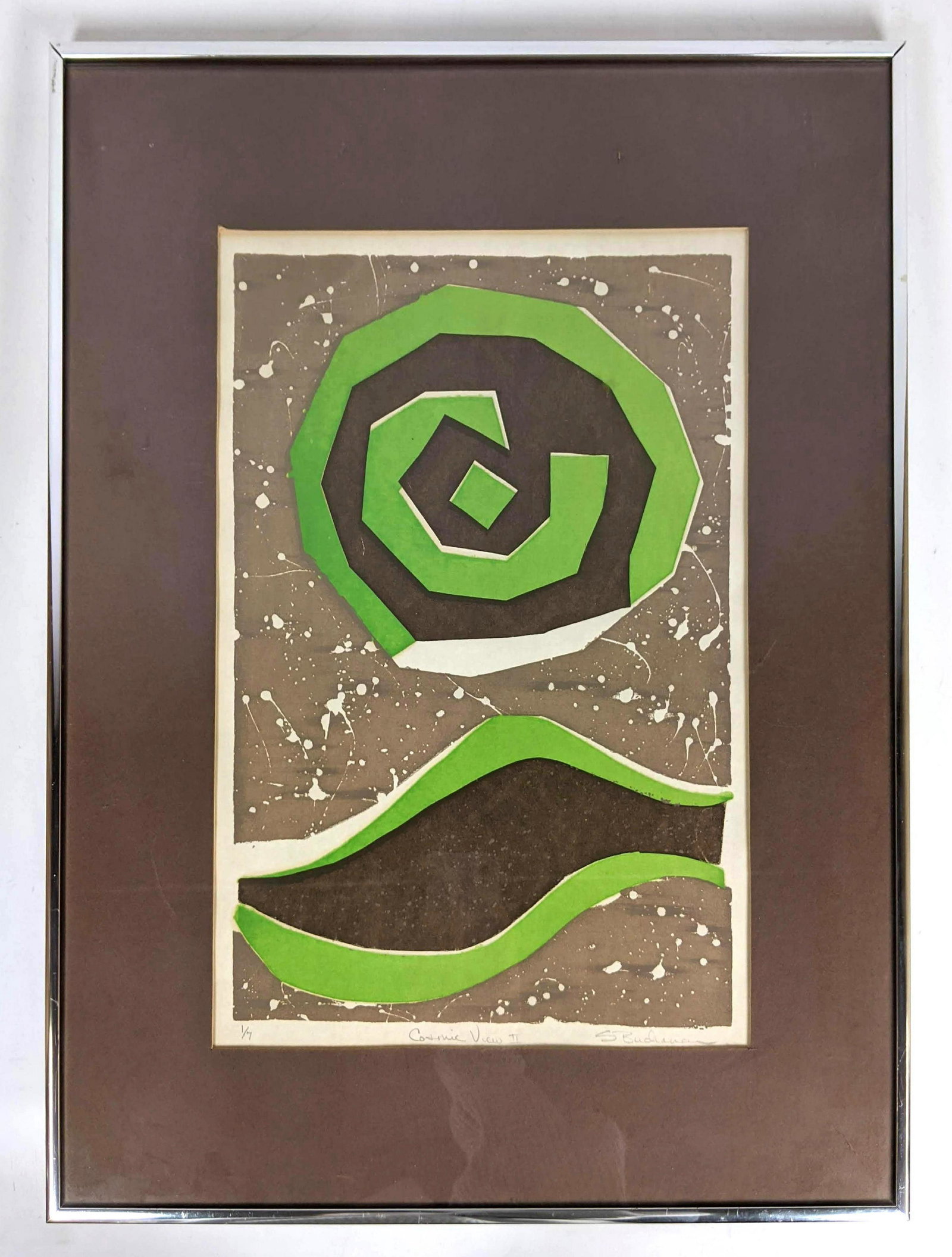 Modernist mid century art print. Green and brown palett: Modernist mid century art print. Green and brown palette-- Dimensions: Image Size: H: 14 inches: W: 10 inches: D: 1 inches -- FRAME SIZE: Frame Height 20.25 inches - Frame Width 16.25 inches ---