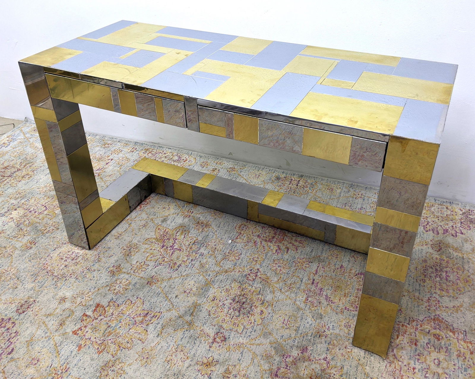 PAUL EVANS Unsigned Chrome, Brass Cityscape Hall Table. (1 of 20)