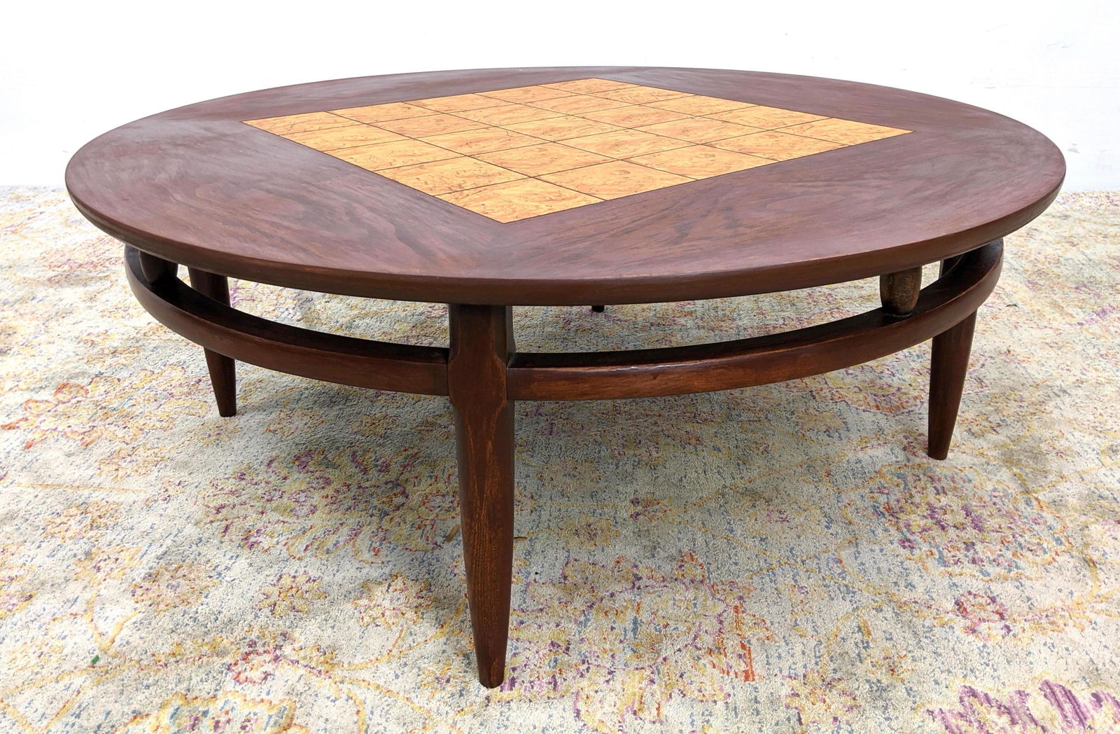 LANE American Modern Coffee Cocktail Table. Inlaid burl (1 of 10)