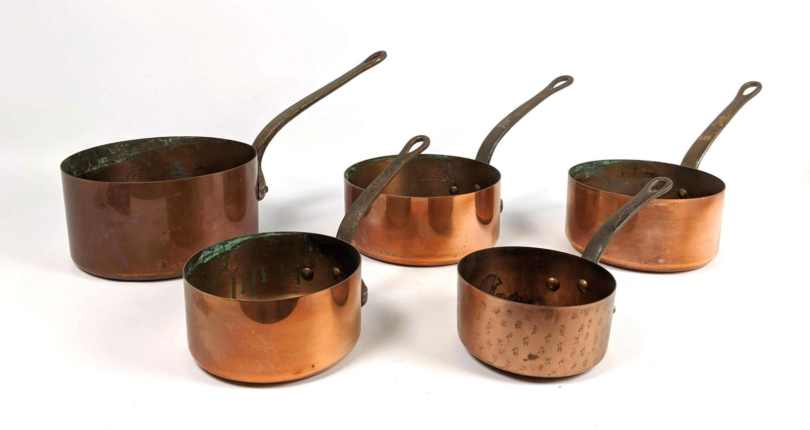 French Copper and Iron Pot Pan Set. Tarnish. (1 of 14)