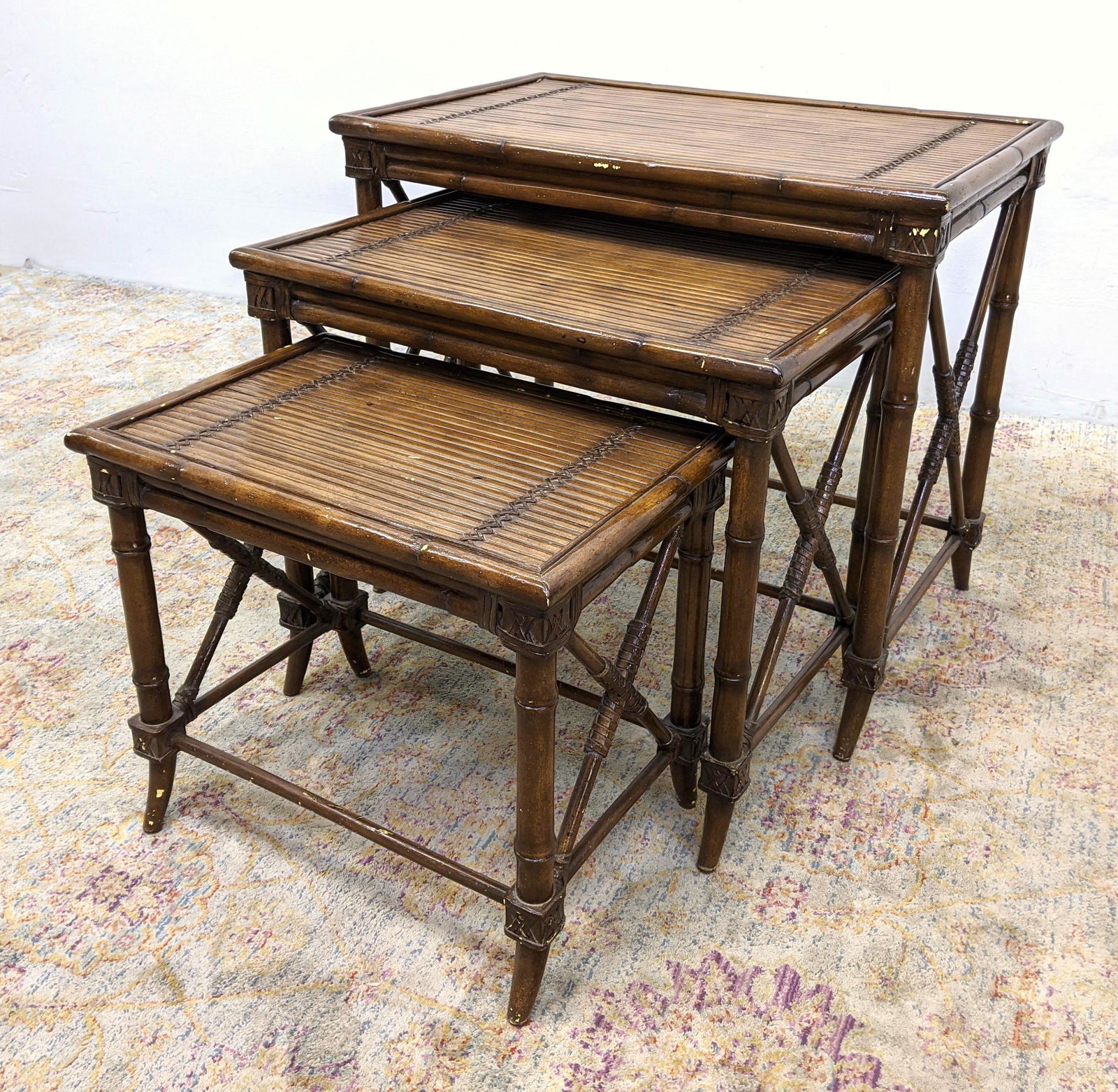 Decorative Bamboo Style Nesting Tables with Painted fin (1 of 17)