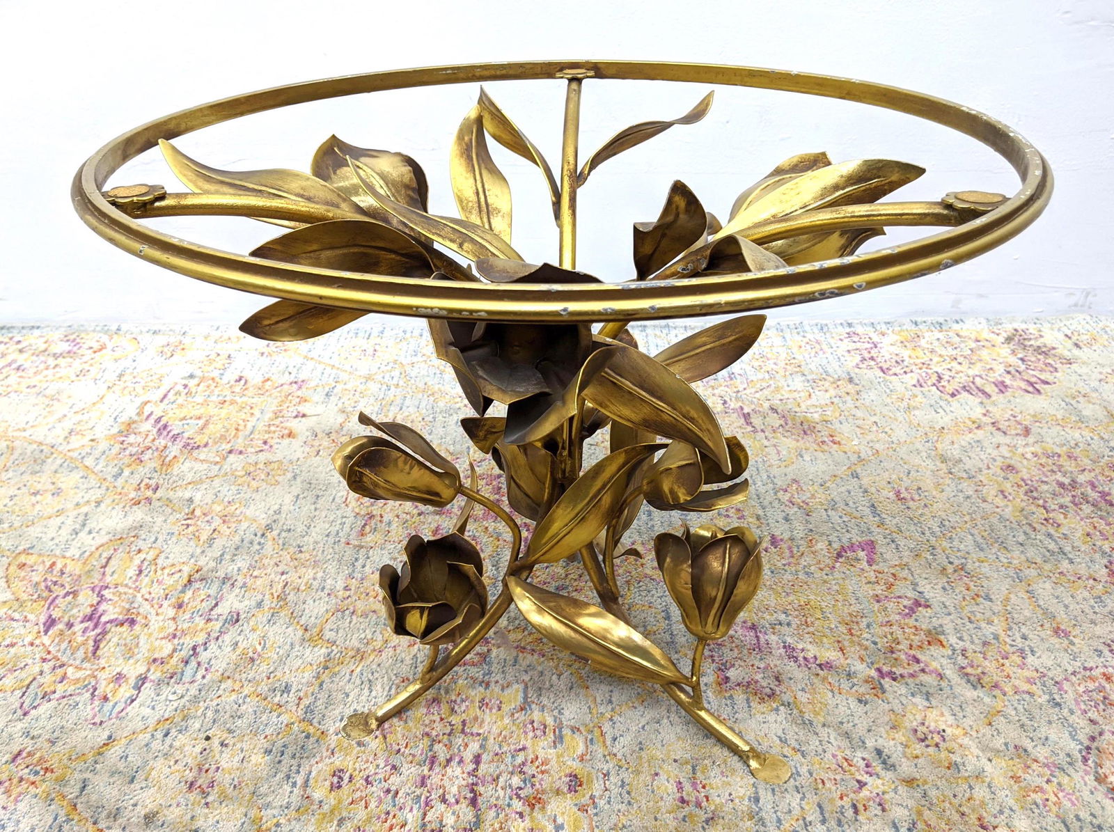 Gilt Iron Occasional Side Table.  Floral design. No gla (1 of 8)