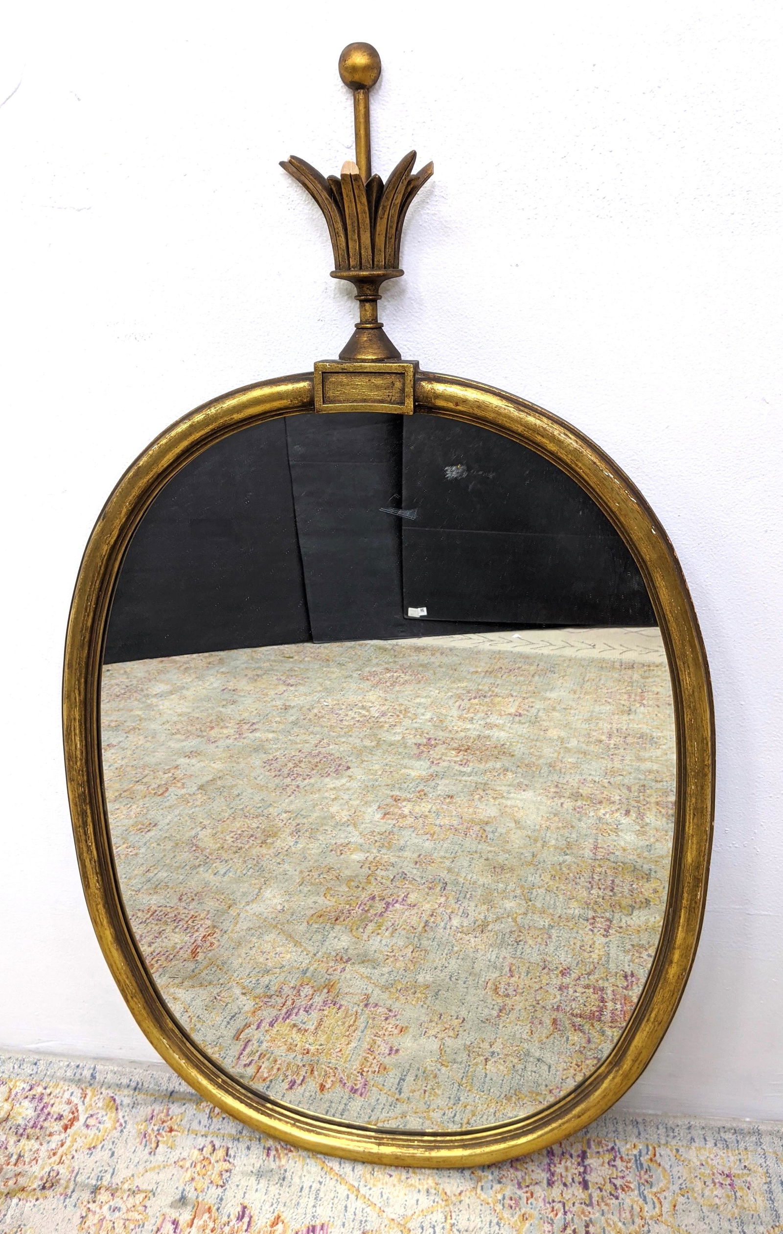 Decorative Gilt Wood and Iron Wall Mirror. Oval with ur (1 of 10)