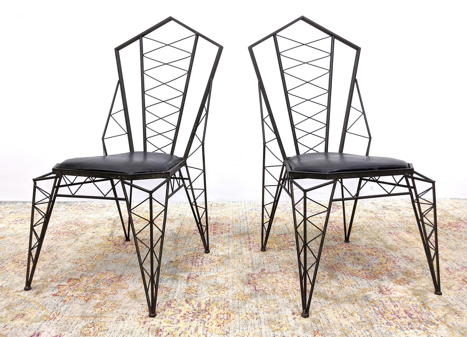 Pr Modernist Iron Side Chairs. Angular geometric frames (1 of 14)