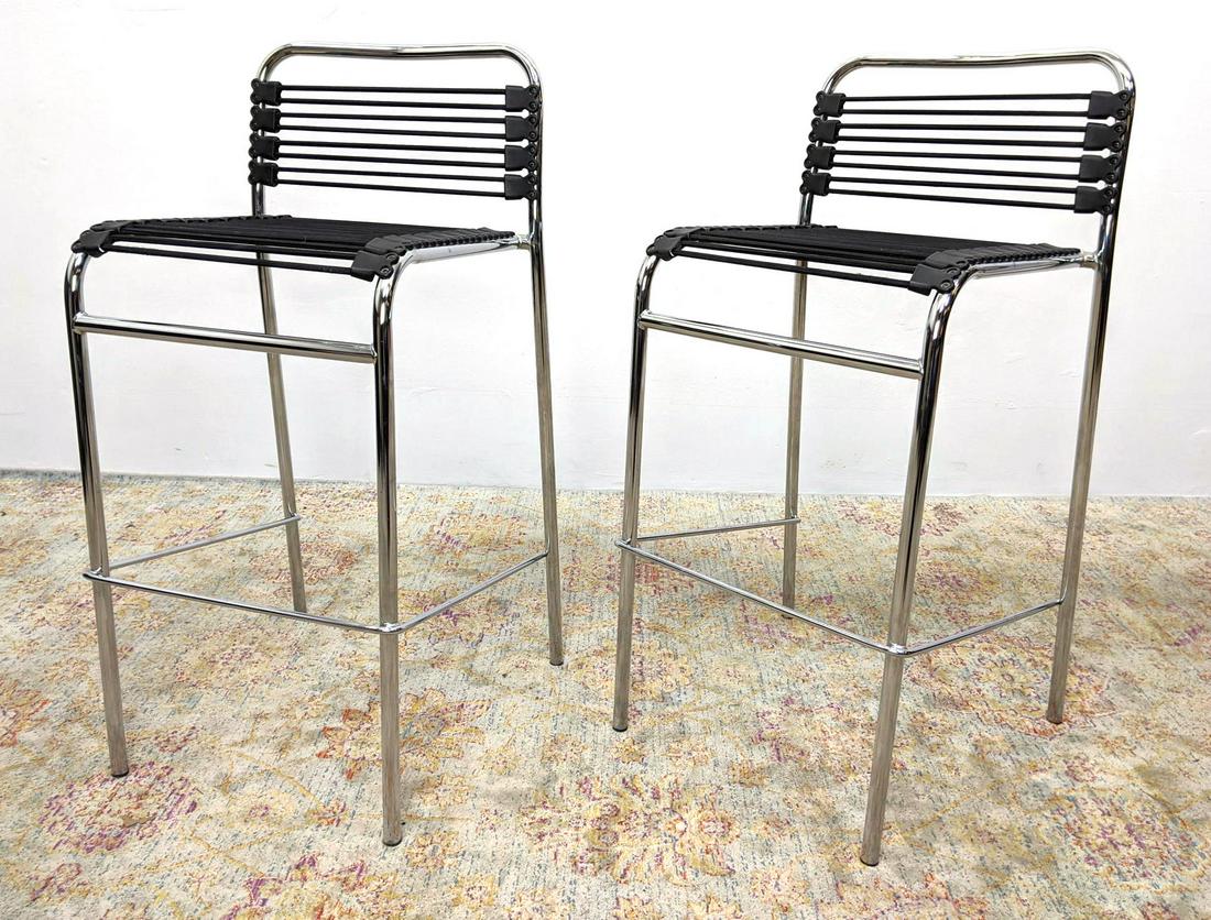 Pr Modernist Chrome Bar Stools. Black Stretch Elastic S (1 of 13)