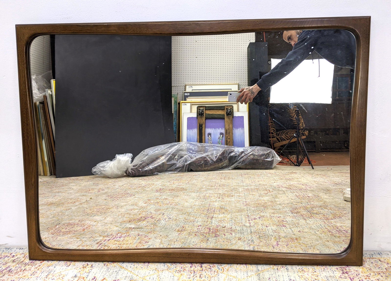 Large American Modern Walnut Framed Wall Mirror. (1 of 4)