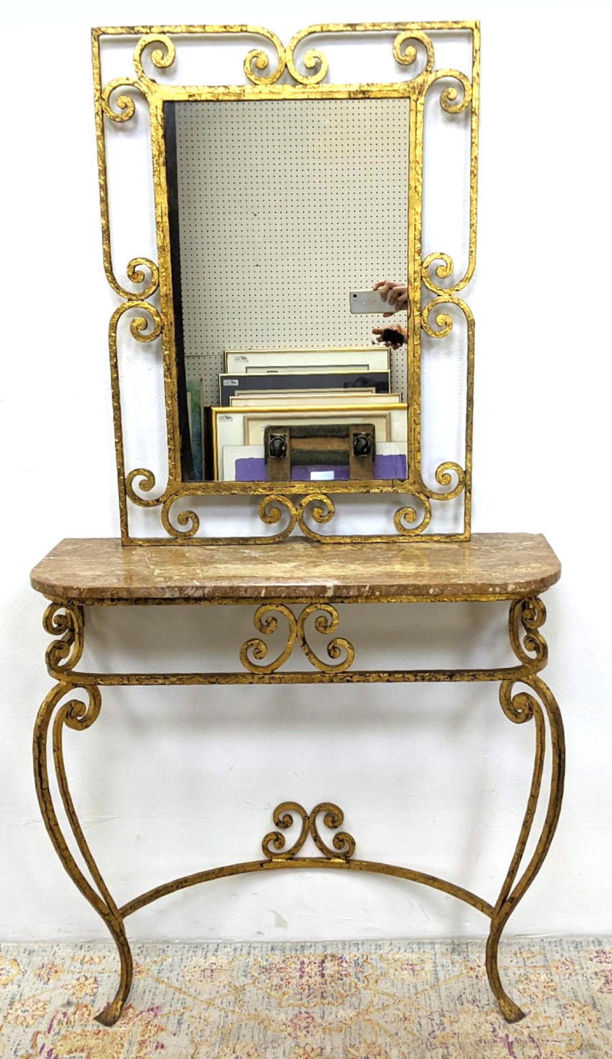 Decorative Gilt Iron and Marble Wall Console and Mirror (1 of 12)