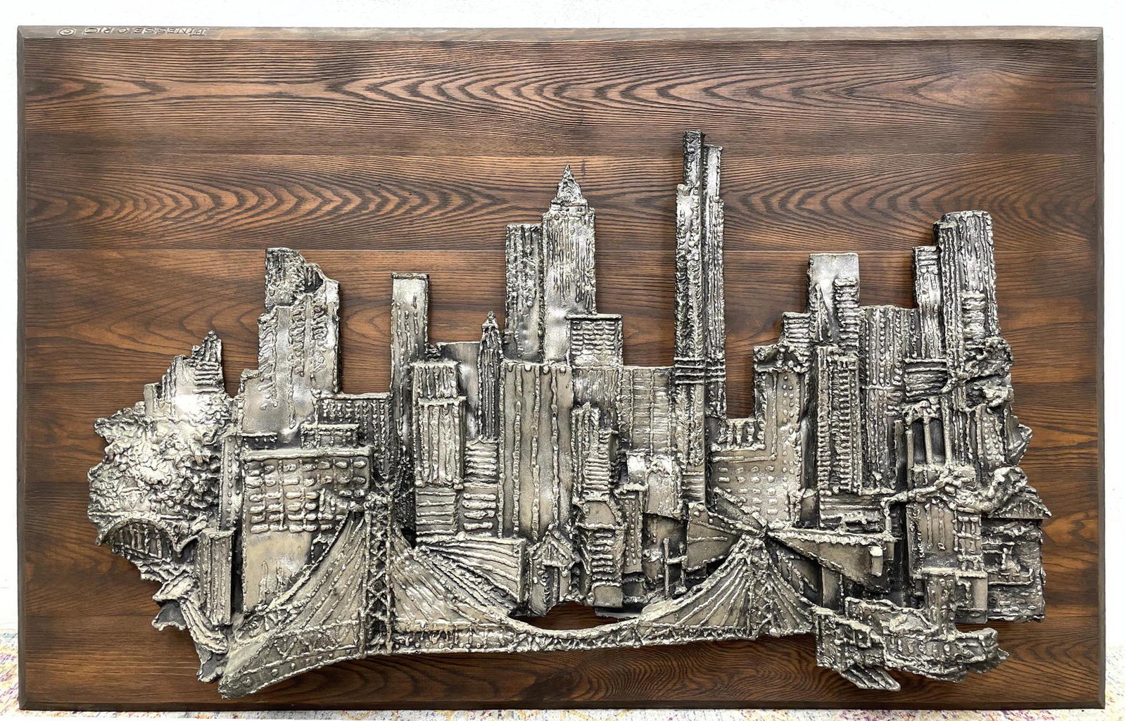 Large FINESSE ORIG. Wall Sculpture of Cityscape.: Large FINESSE ORIG. Wall Sculpture of Cityscape. -- Dimensions: H: 38 inches: W: 59.5 inches: D: 4.5 inches ---