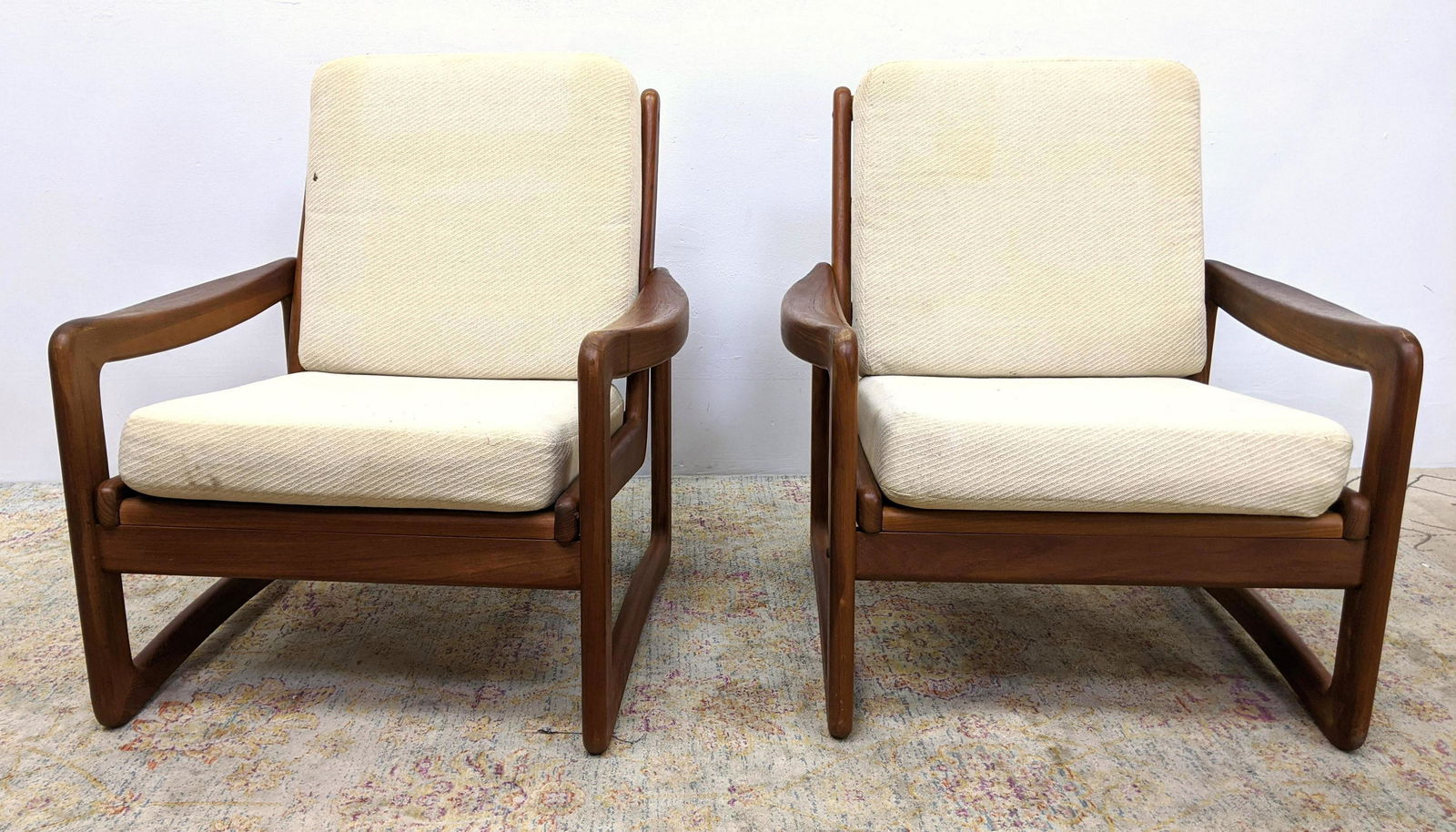 Pair Danish Modern Teak Lounge Chairs.  Unmarked. (1 of 12)