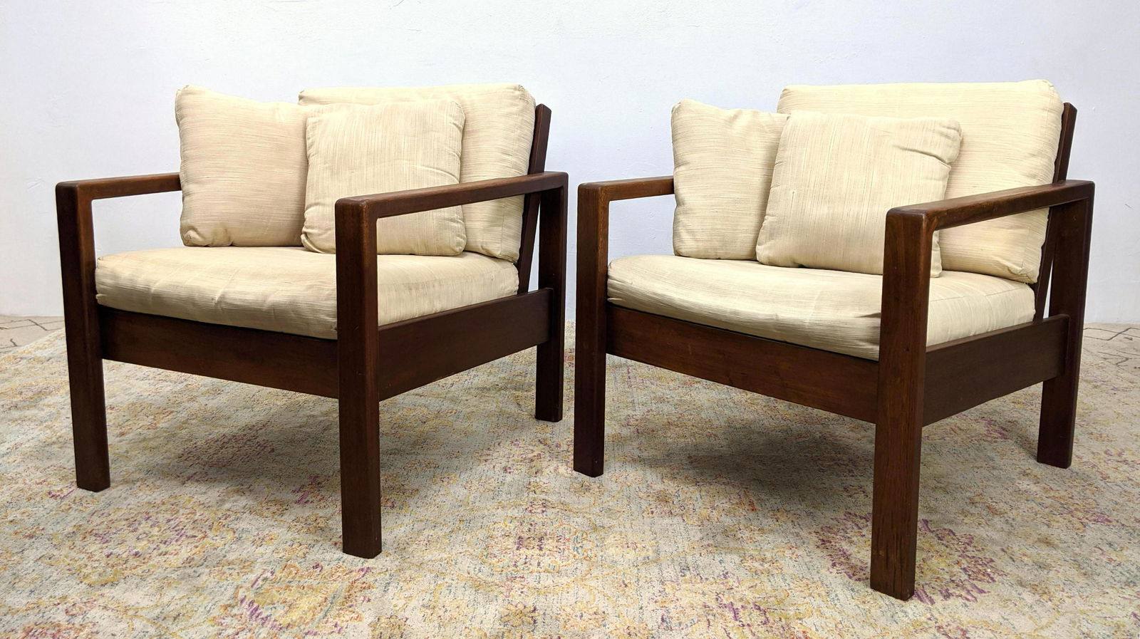 Pair American Modern Lounge Chairs. Solid wood frames. (1 of 20)