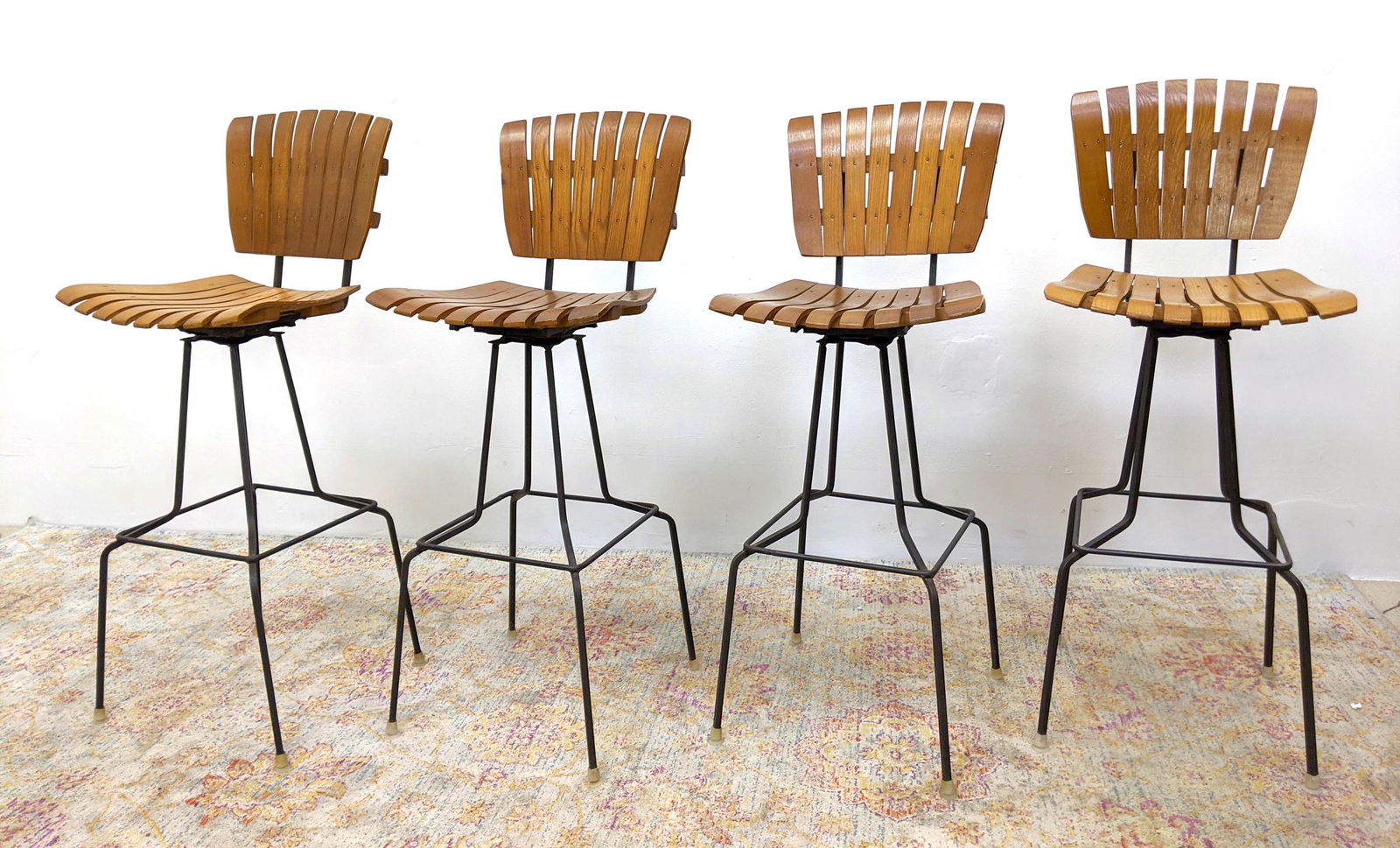 Set 4 Arthur Umanoff style Barstools.  Wood slat Bar St (1 of 14)