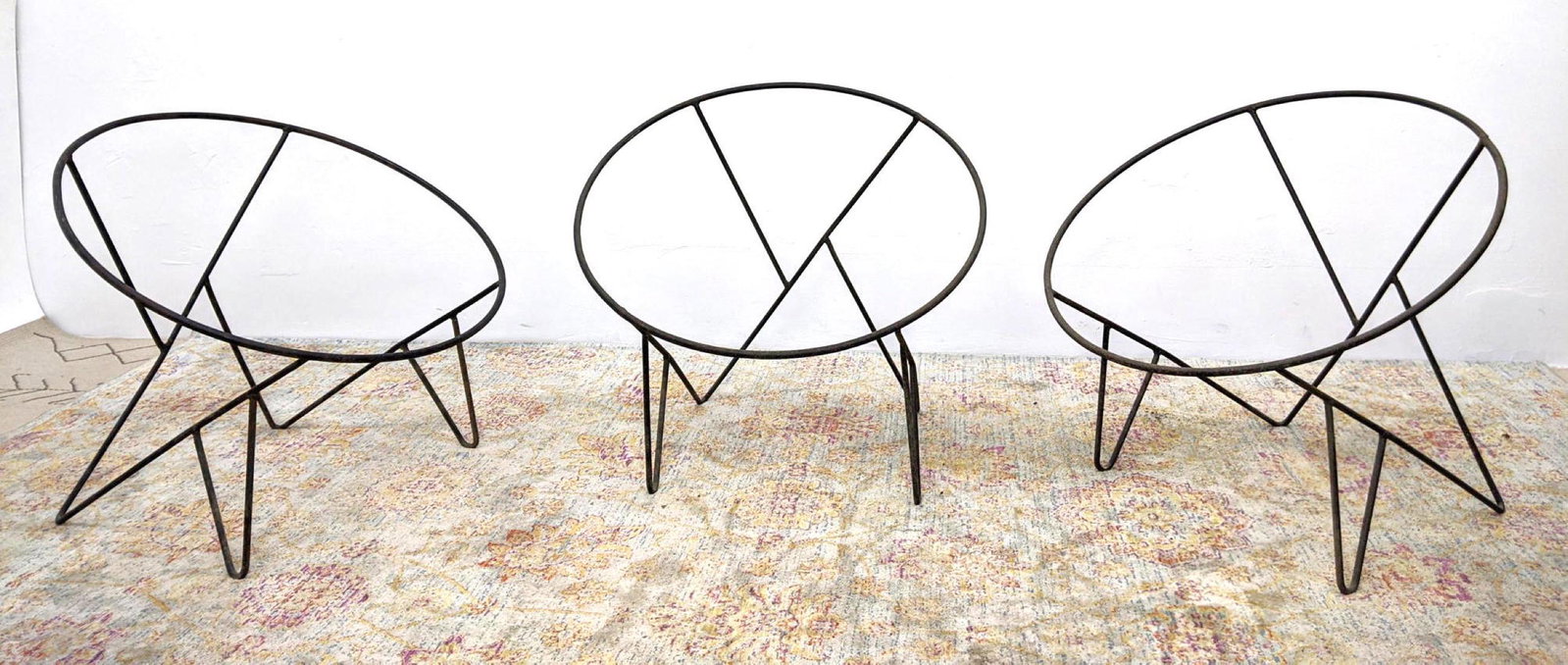 Set 3 Hairpin Iron Hoop Chair Frames. Angled legs.: Set 3 Hairpin Iron Hoop Chair Frames. Angled legs. -- Dimensions: H: 28 inches: W: 30 inches: D: 26 inches ---