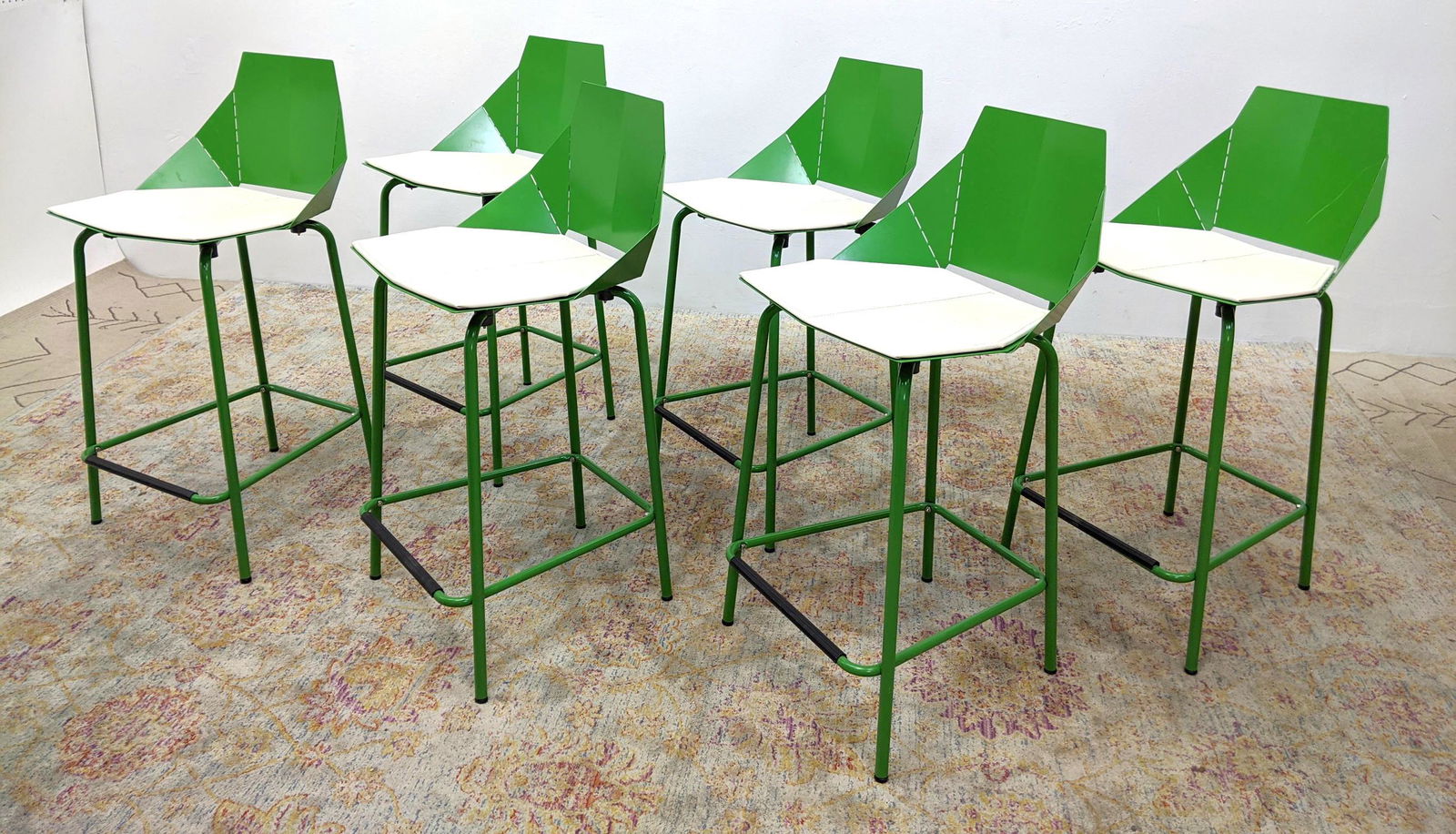 Set 6 BLU DOT Origami Bar Stools.  Green enamel painted (1 of 19)