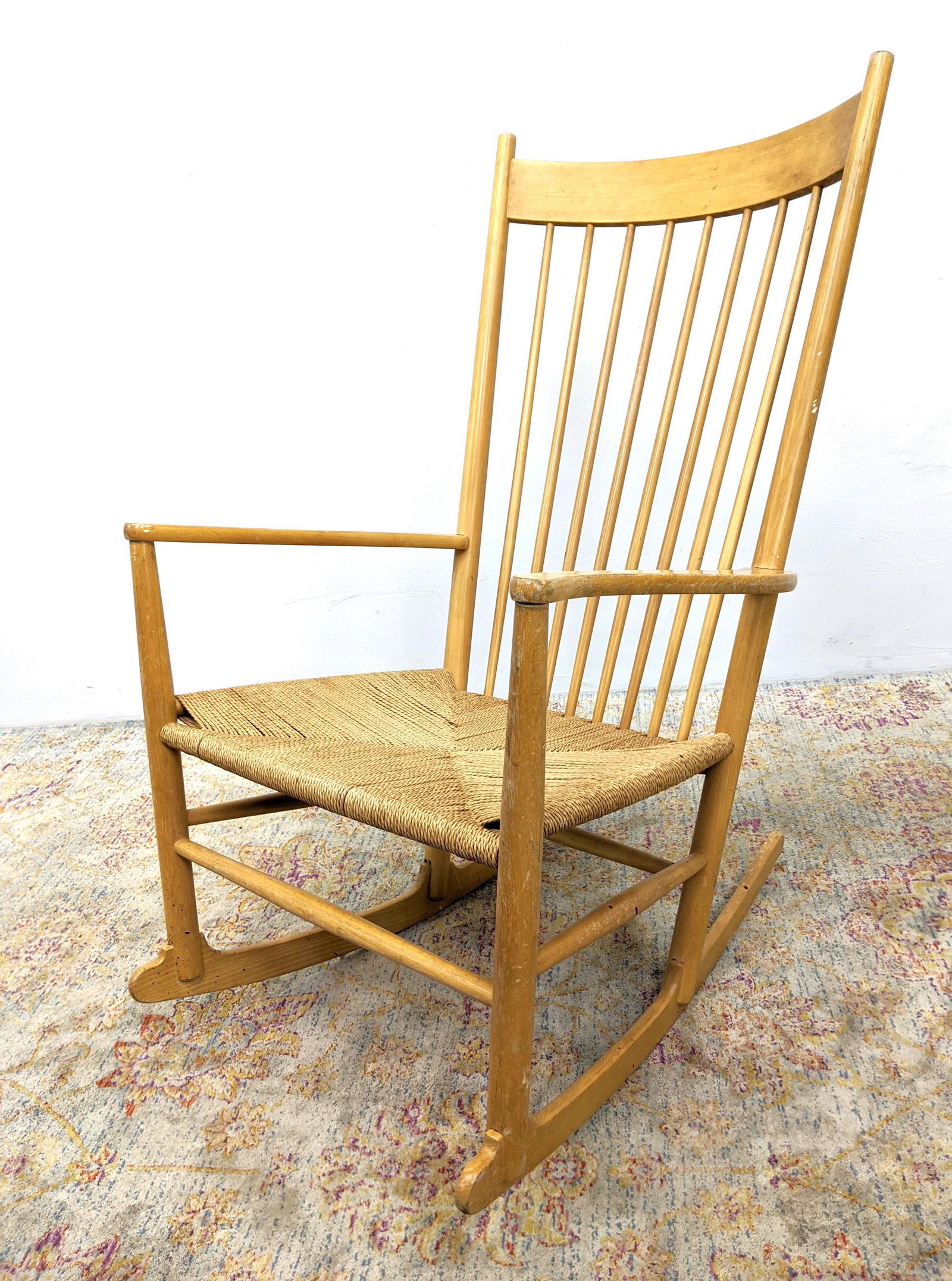 Wegner Rush Seat Rocking Chair. Painted finish.: Wegner Rush Seat Rocking Chair. Painted finish. -- Dimensions: H: 42 inches: W: 25 inches: D: 31 inches ---