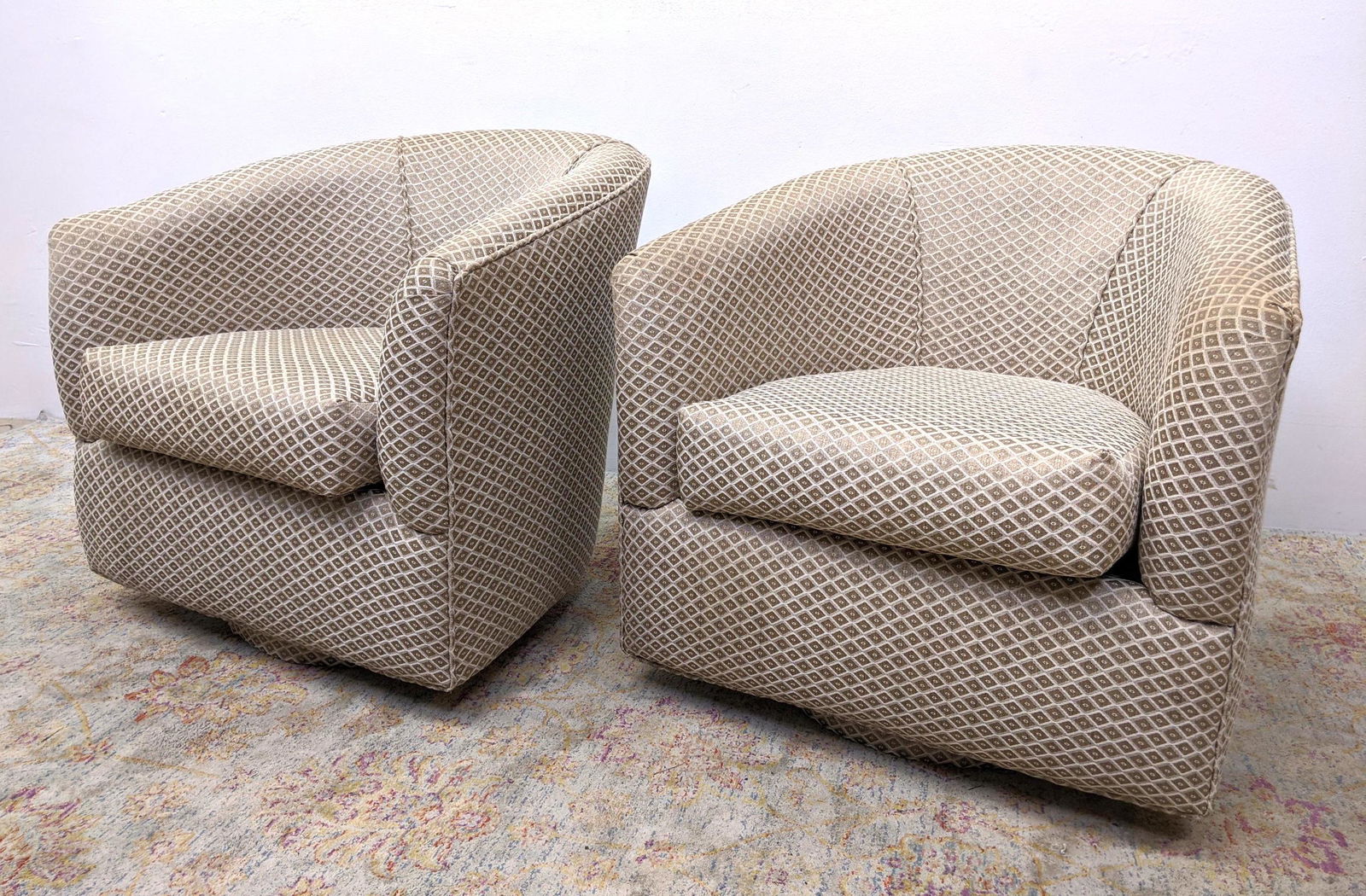 Pair Curved Back Swivel Lounge Chairs.  Fully upholster (1 of 8)