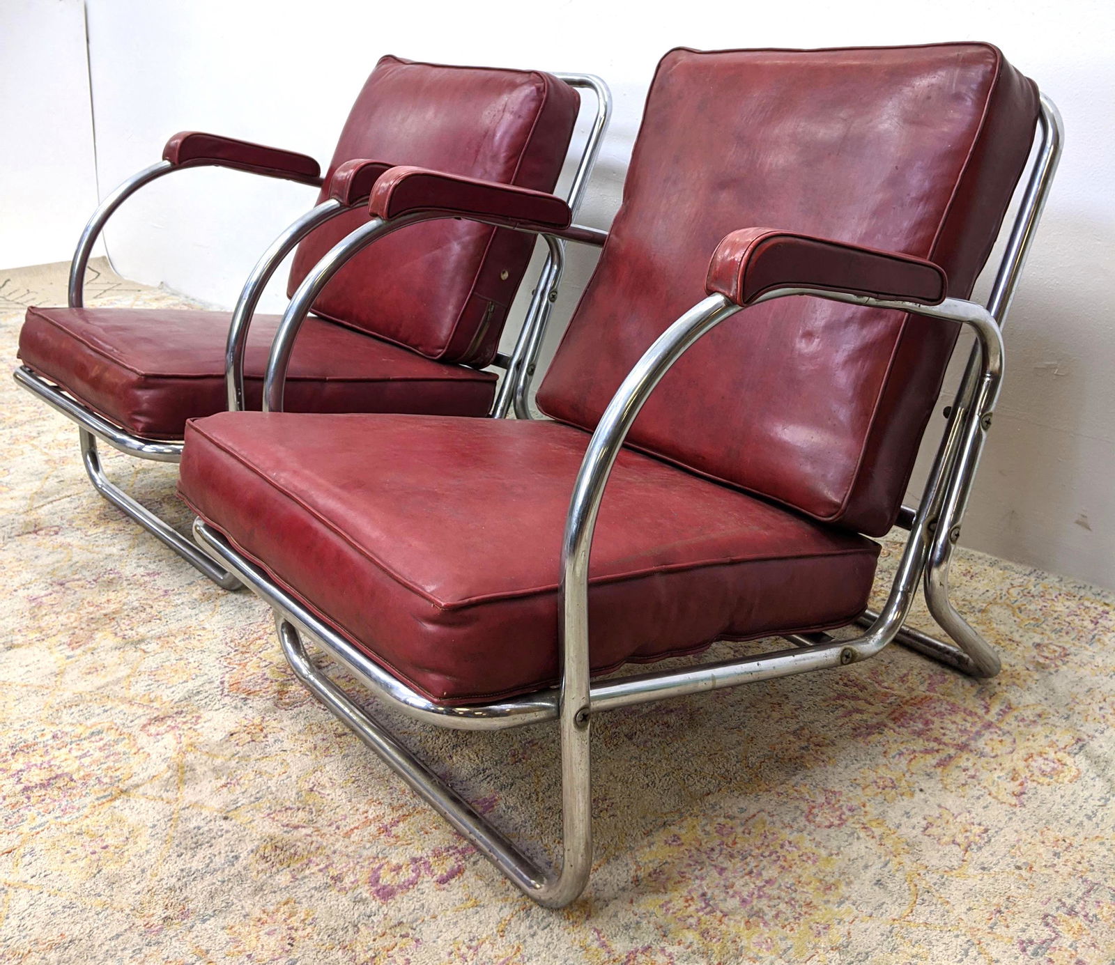 Pair KEM WEBER Style Chrome Lounge Chairs.  Tubular fra (1 of 15)
