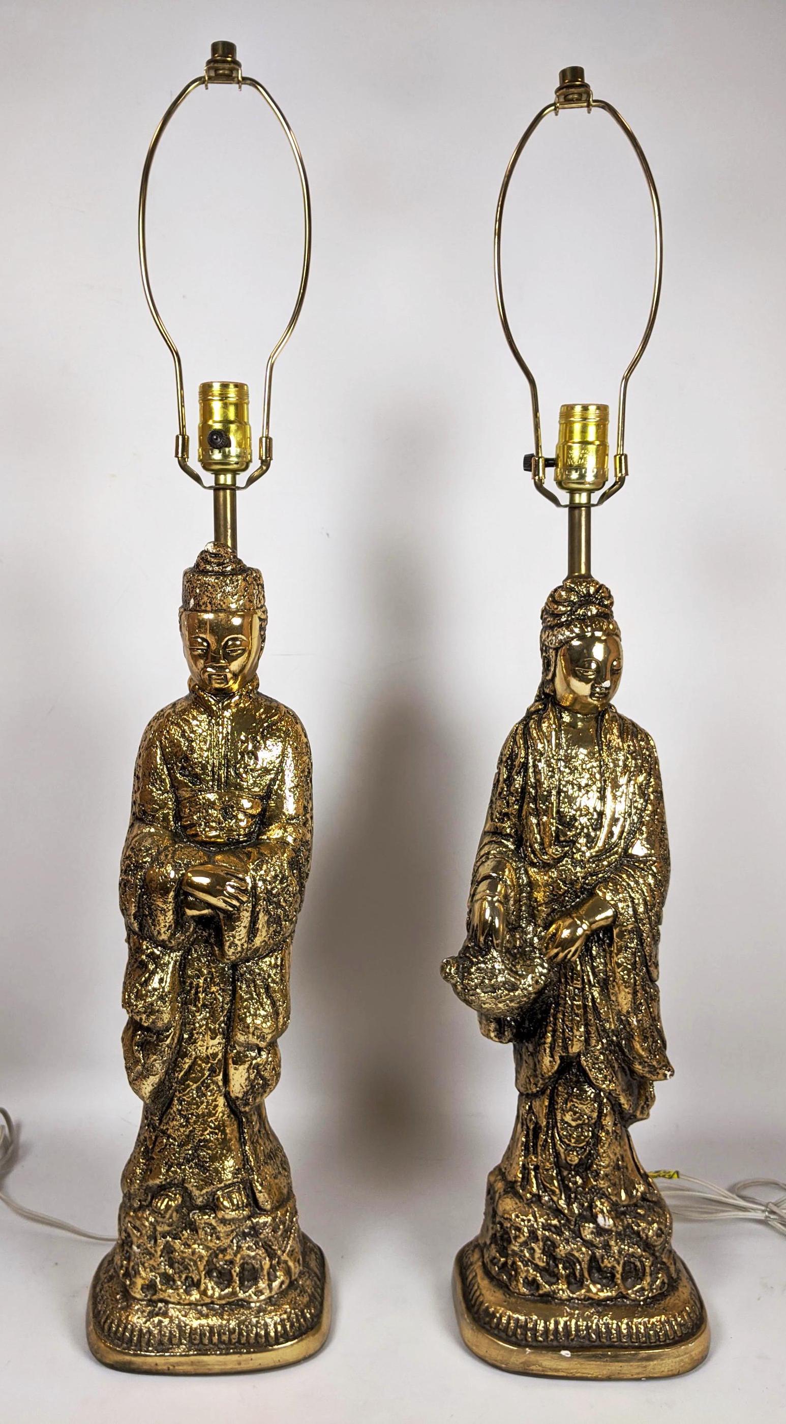 Pr Gold Glazed Plaster Asian Style Figural Lamps. Asian (1 of 14)