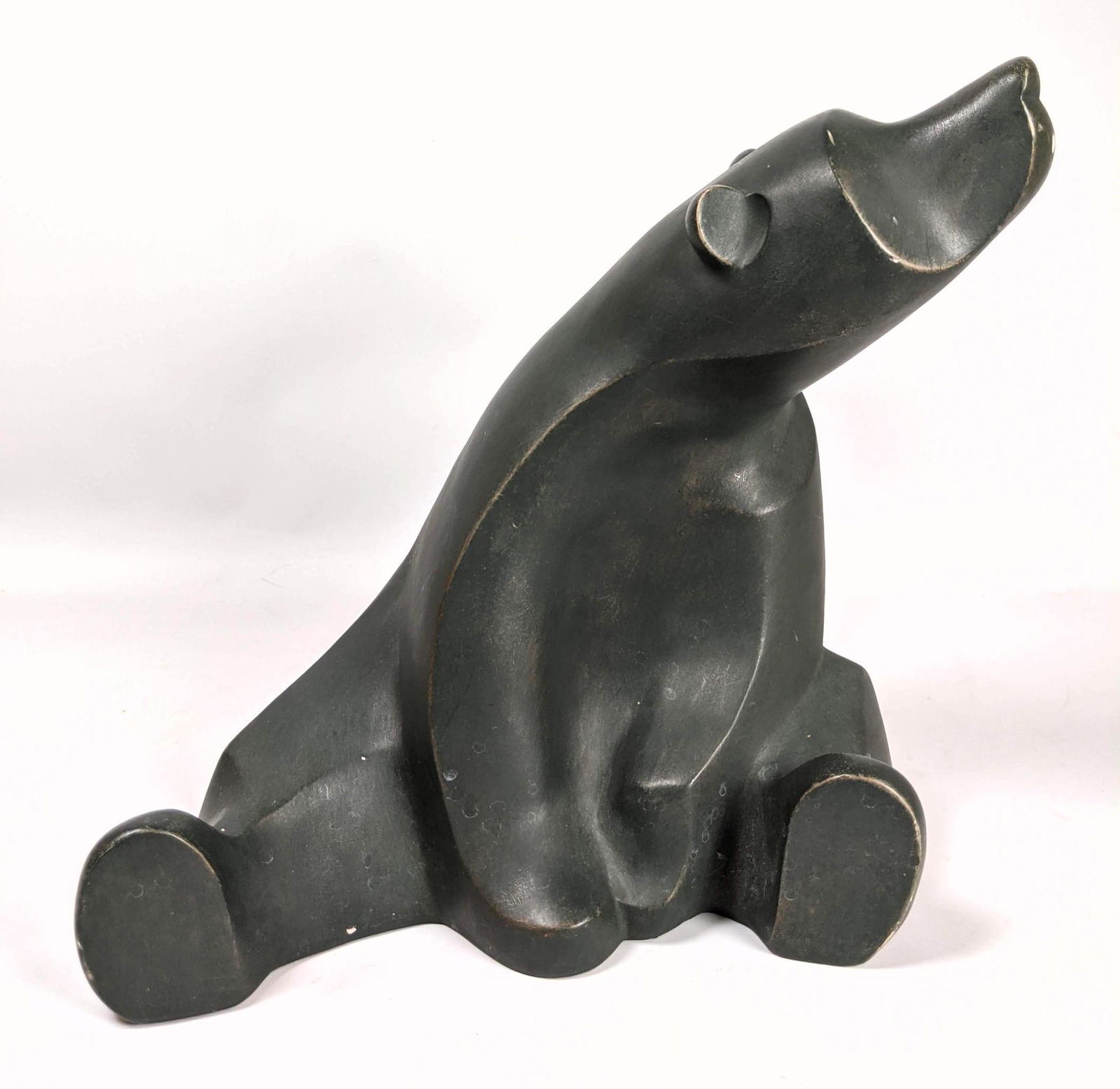 Signed Hollow Cast Pottery Bear Sculpture. Illegible si (1 of 7)