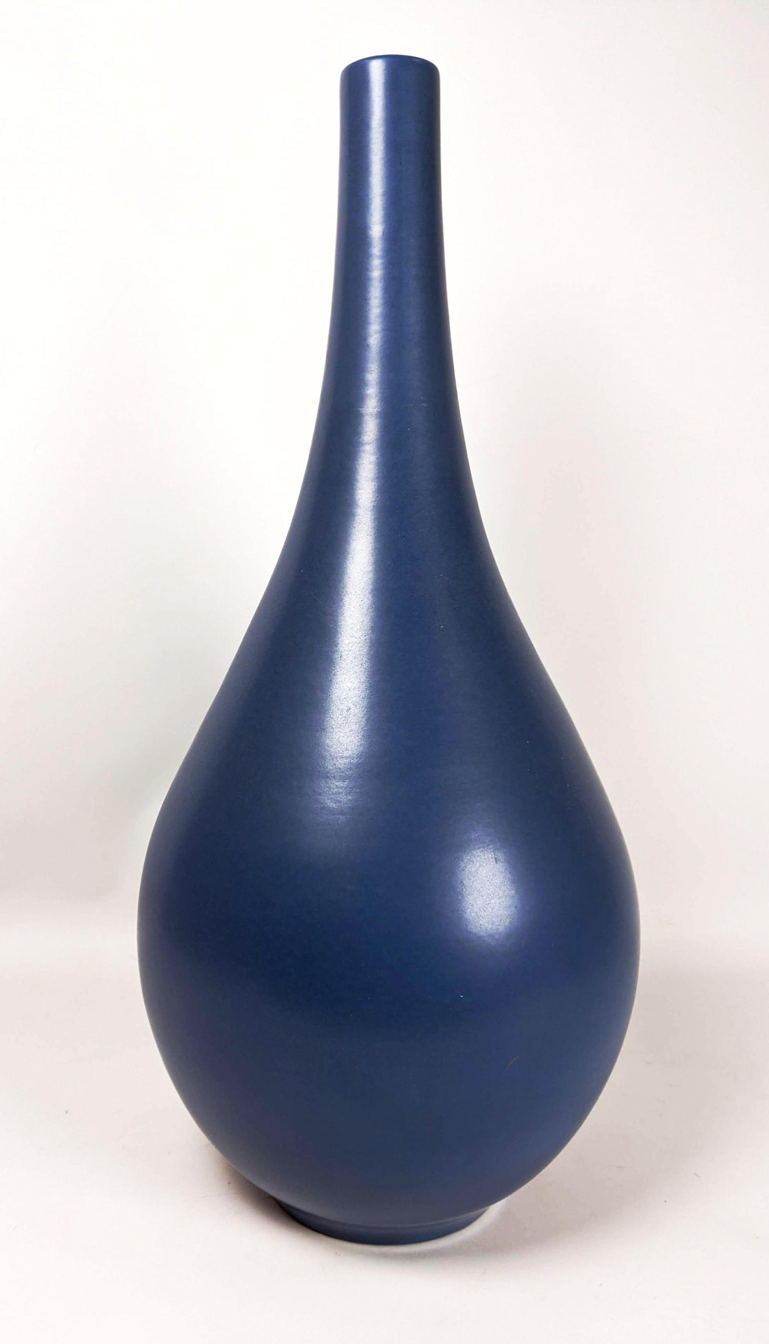 Danish Art Pottery Vase. KNABSTRUP. Long necked blue gl (1 of 5)