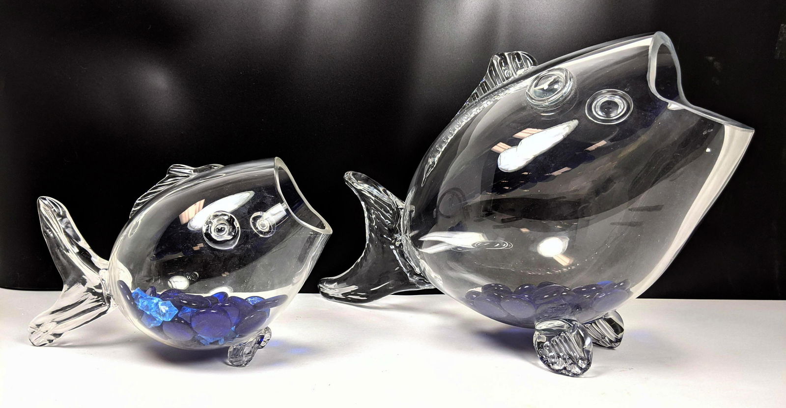 2pcs BLENKO Style Glass Fish Vases. Clear glass. (1 of 9)