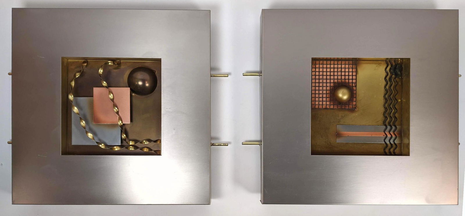 2pc Modernist Mixed Metal Shadowbox Assemblages. Mesh, (1 of 10)