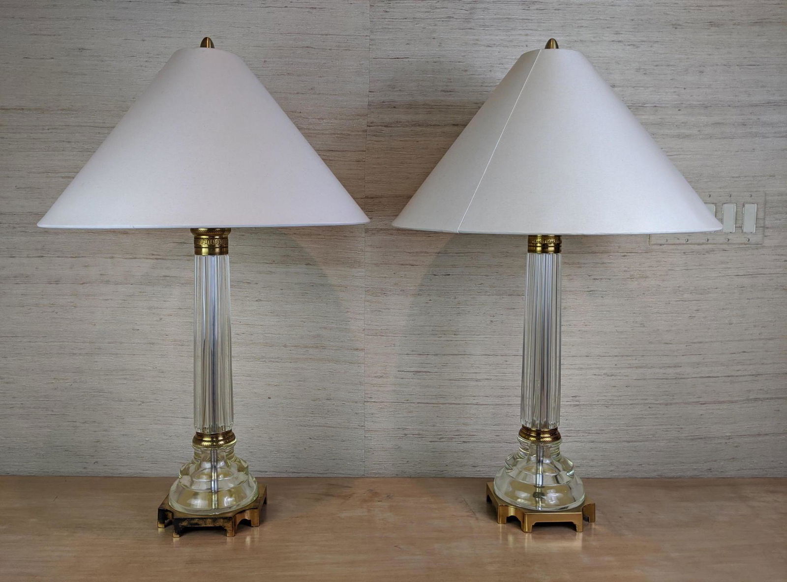Pr Glass and Gilt Brass Table Lamps. Column form. Attri (1 of 13)