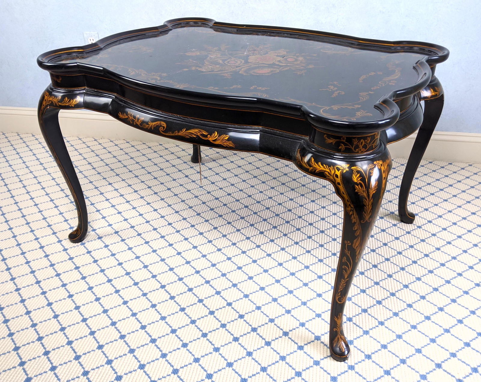 Decorative Black Lacquer Coffee Table with Gold Floral (1 of 14)